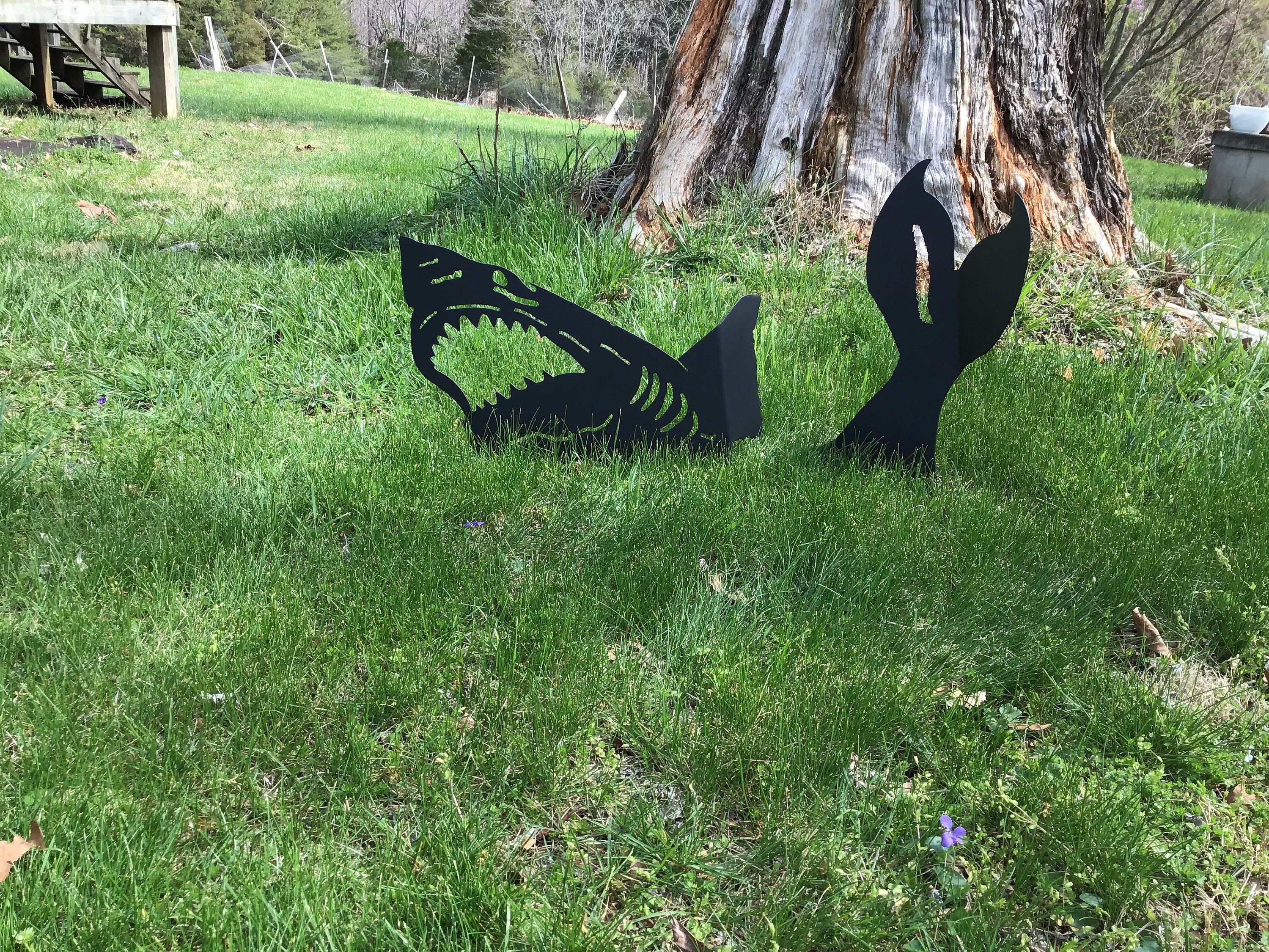 Shark Garden Stakes Great White Shark Yard Art Metal Art Beachside Decor