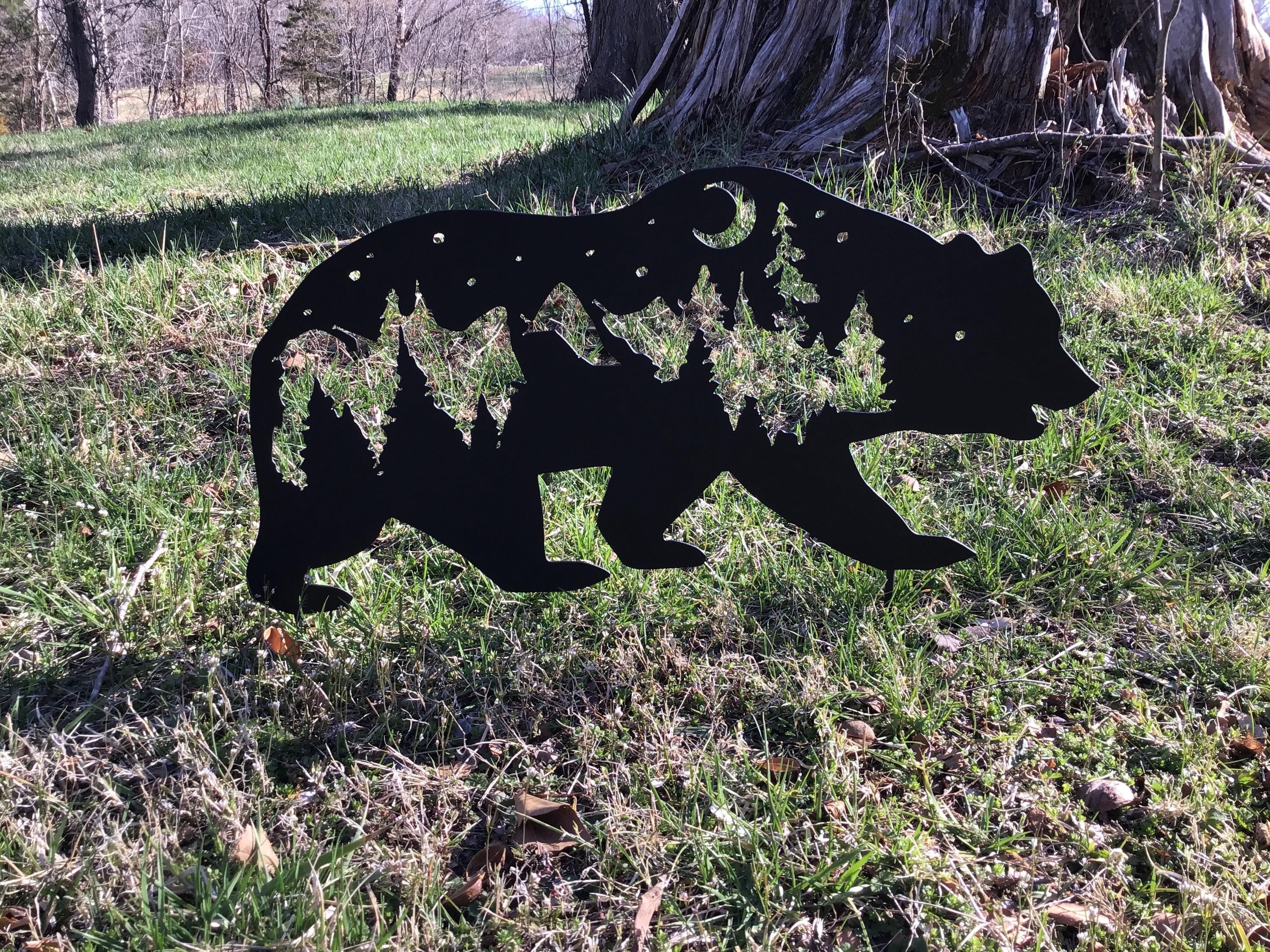 Metal Bear Yard Art, Rustic Outdoor Decor, Bear Garden Stake