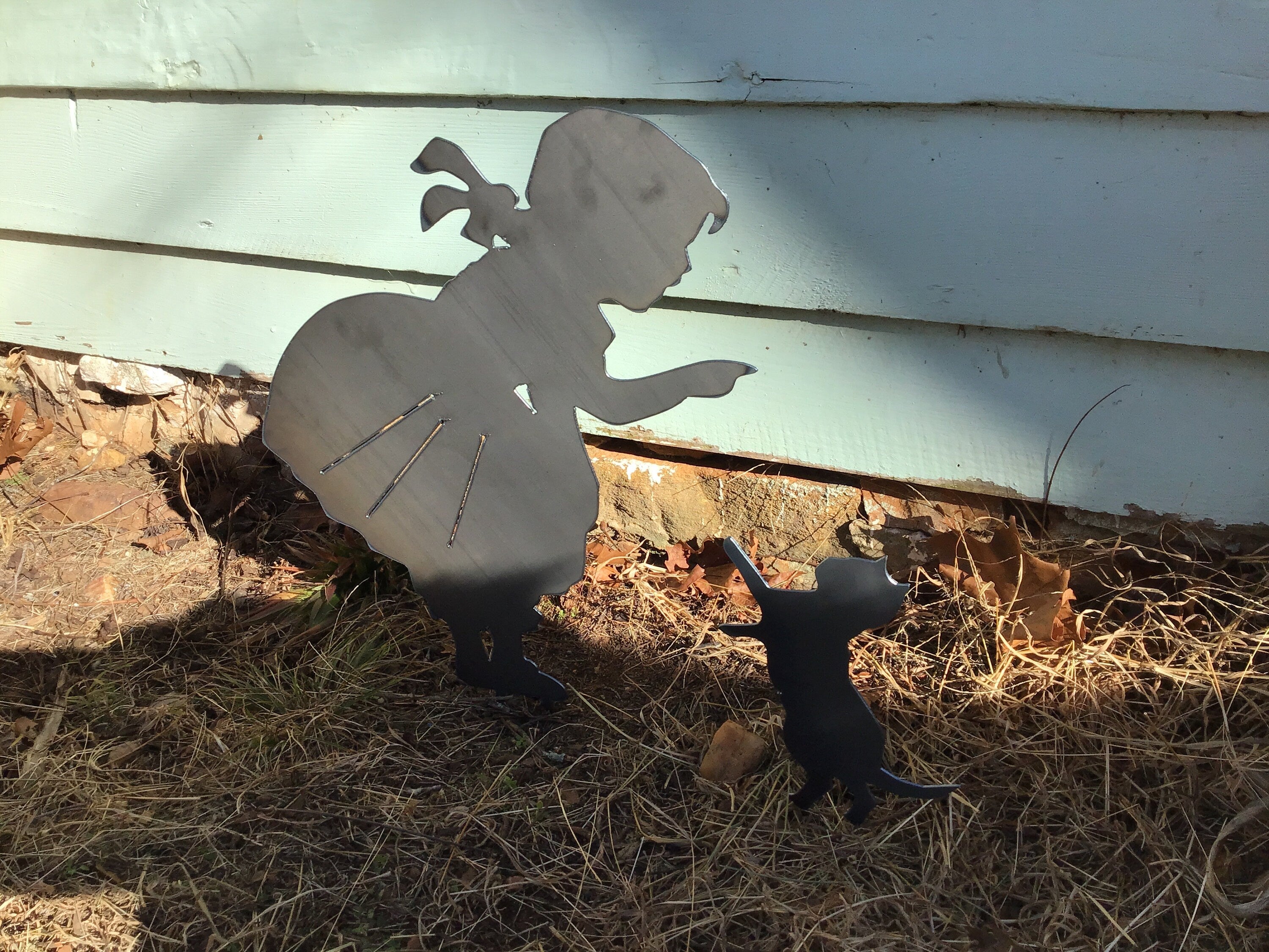 Girl & Kitten Garden Stakes Yard Art Garden Decor Children’s Garden