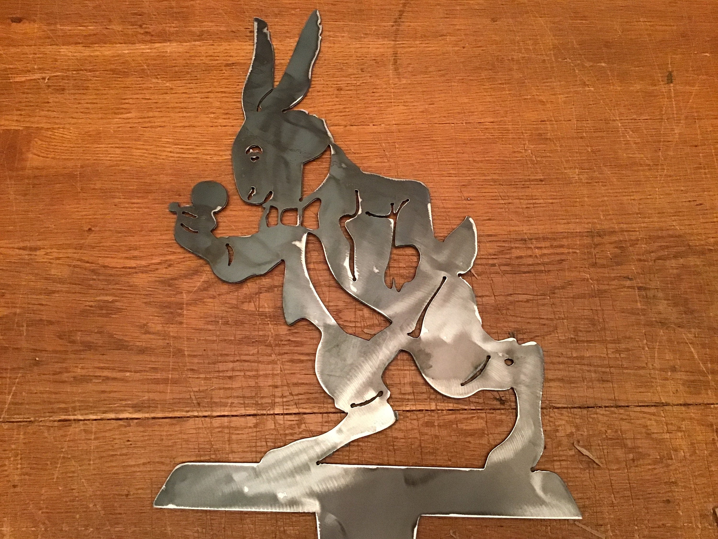 Rabbit Garden Stake Alice in Wonderland White Rabbit Yard Art Metal Art Home Accents