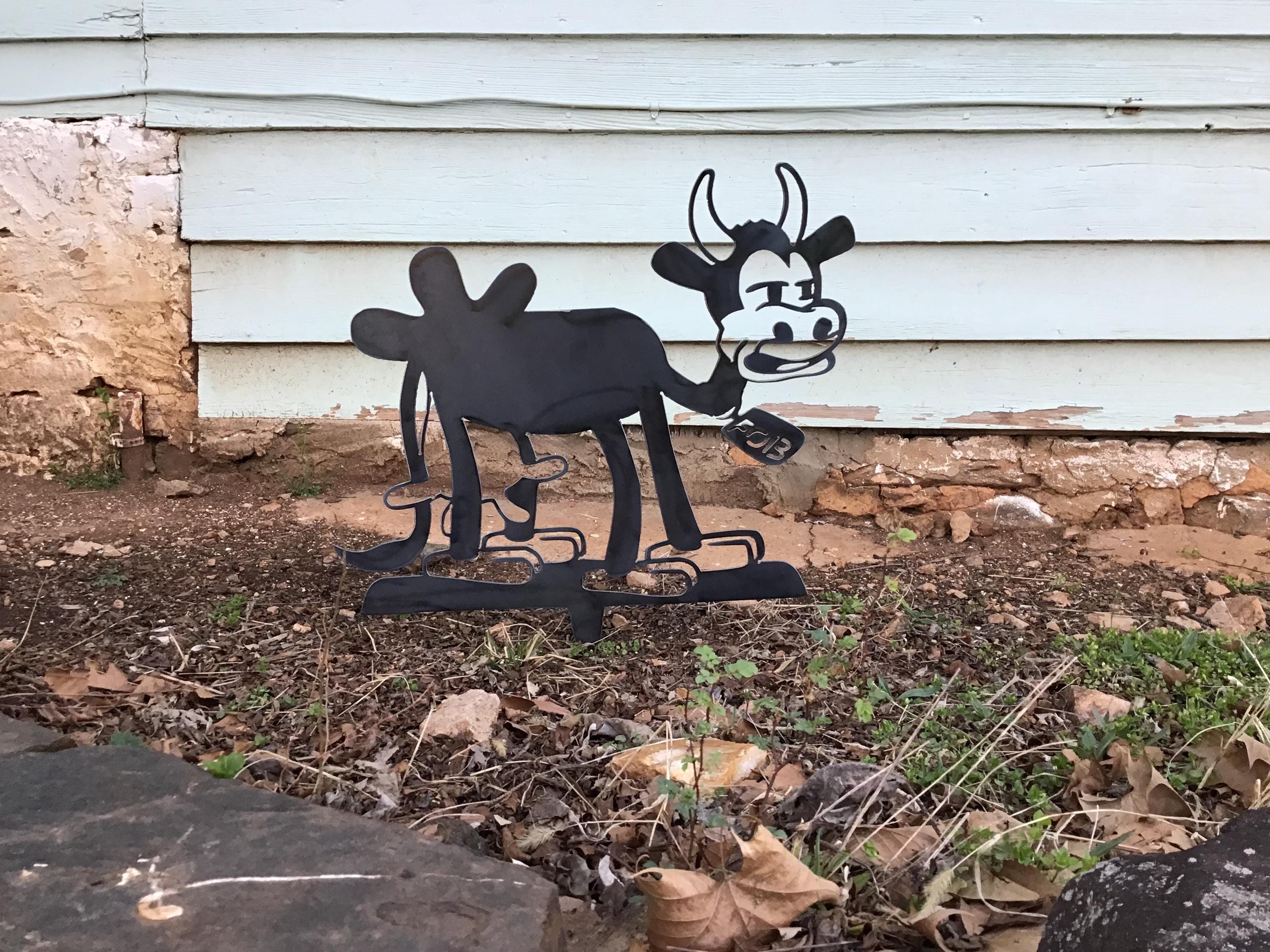 Steamboat Willie Cow Metal Art Garden Stakes Yard Decoration Disney Cow 1928 Disney Cow Garden Accent