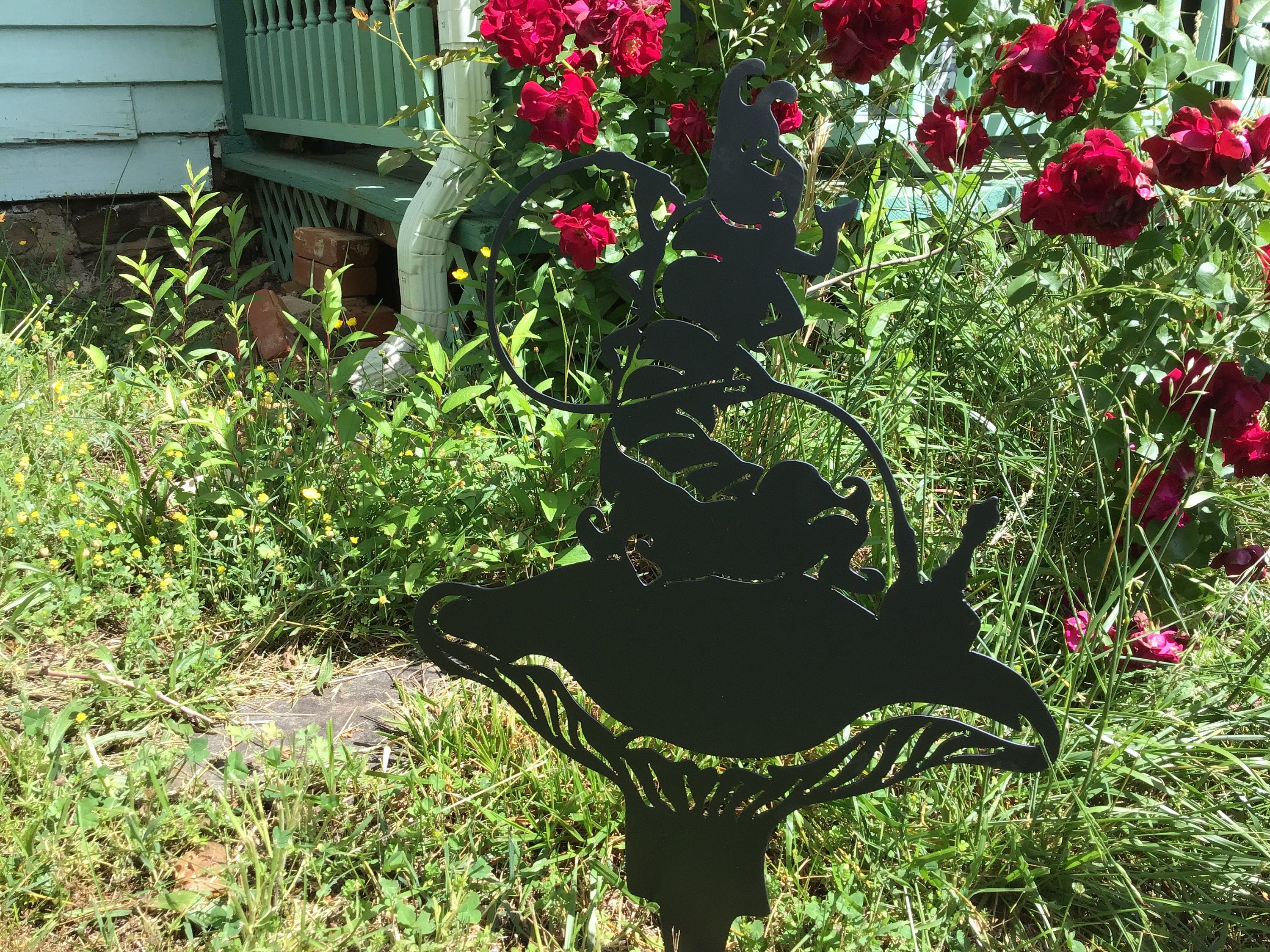 Caterpillar Garden Stake Alice in Wonderland Yard Art Mushroom Garden Stake Yard Art Metal Art