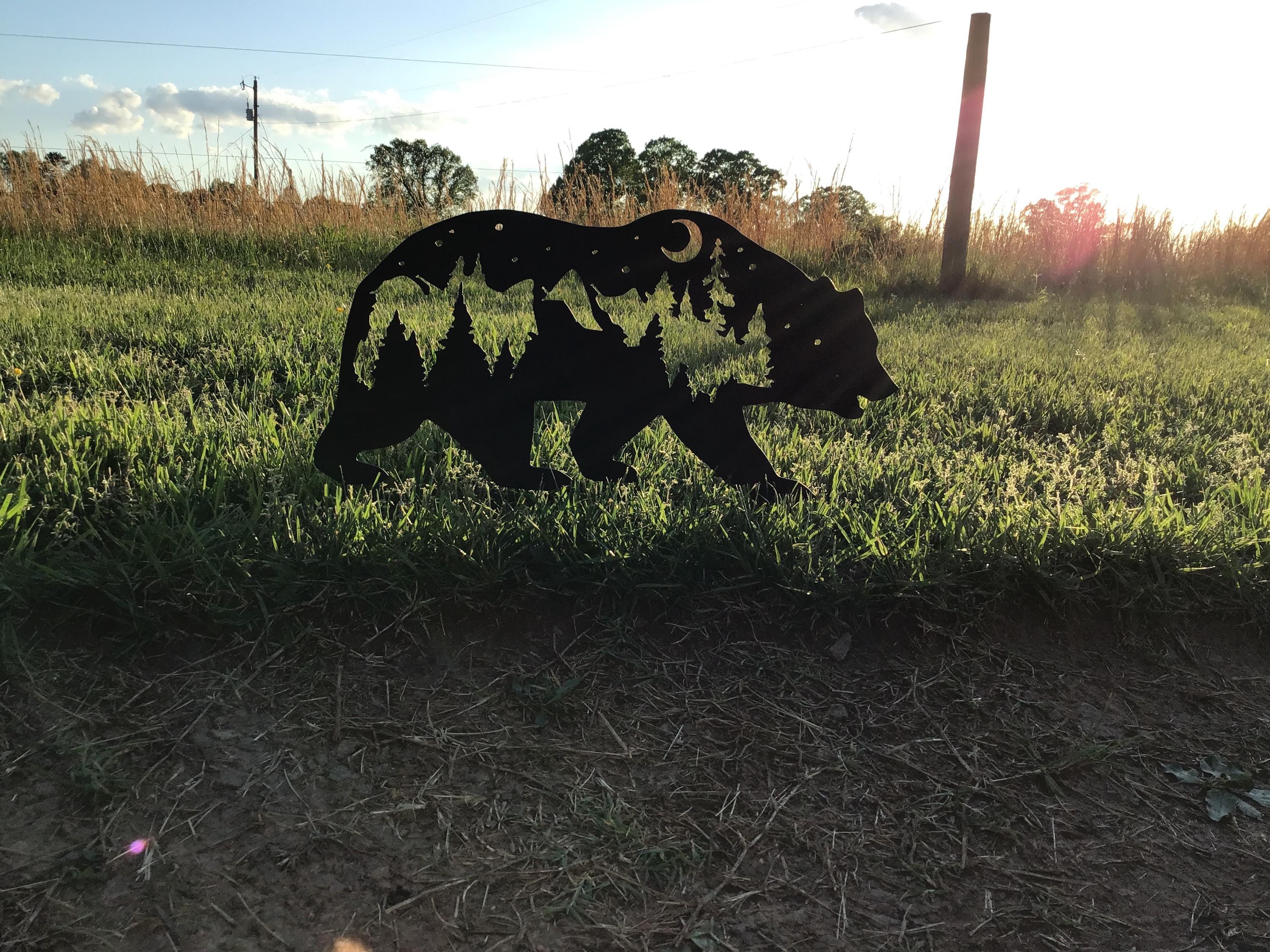 Metal Bear Yard Art, Rustic Outdoor Decor, Bear Garden Stake