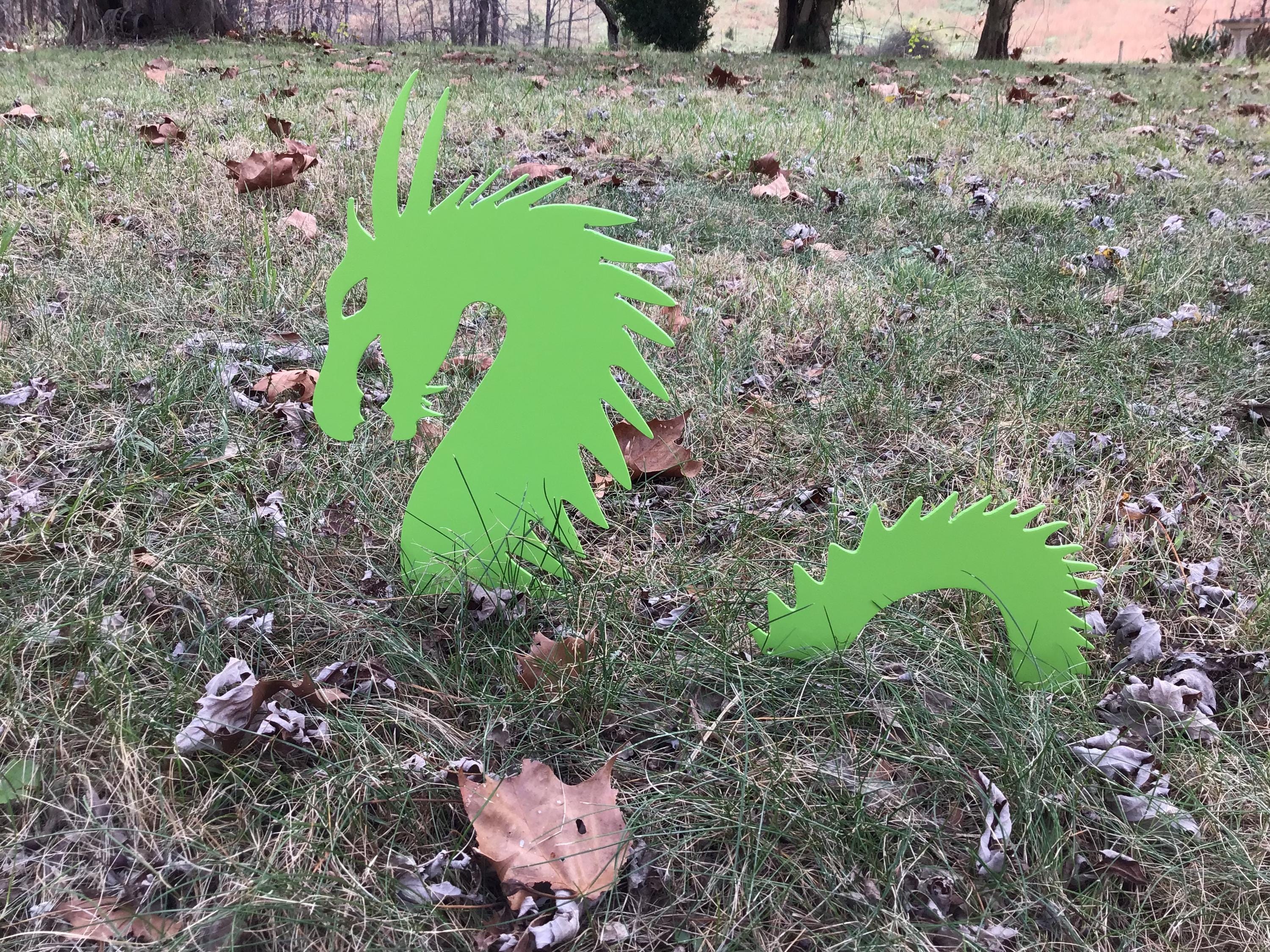 Dragon Metal Art Zombie Green Dragon 5 PC. Dragon Garden Stakes Metal Yard Art Garden Accessories Home Decor