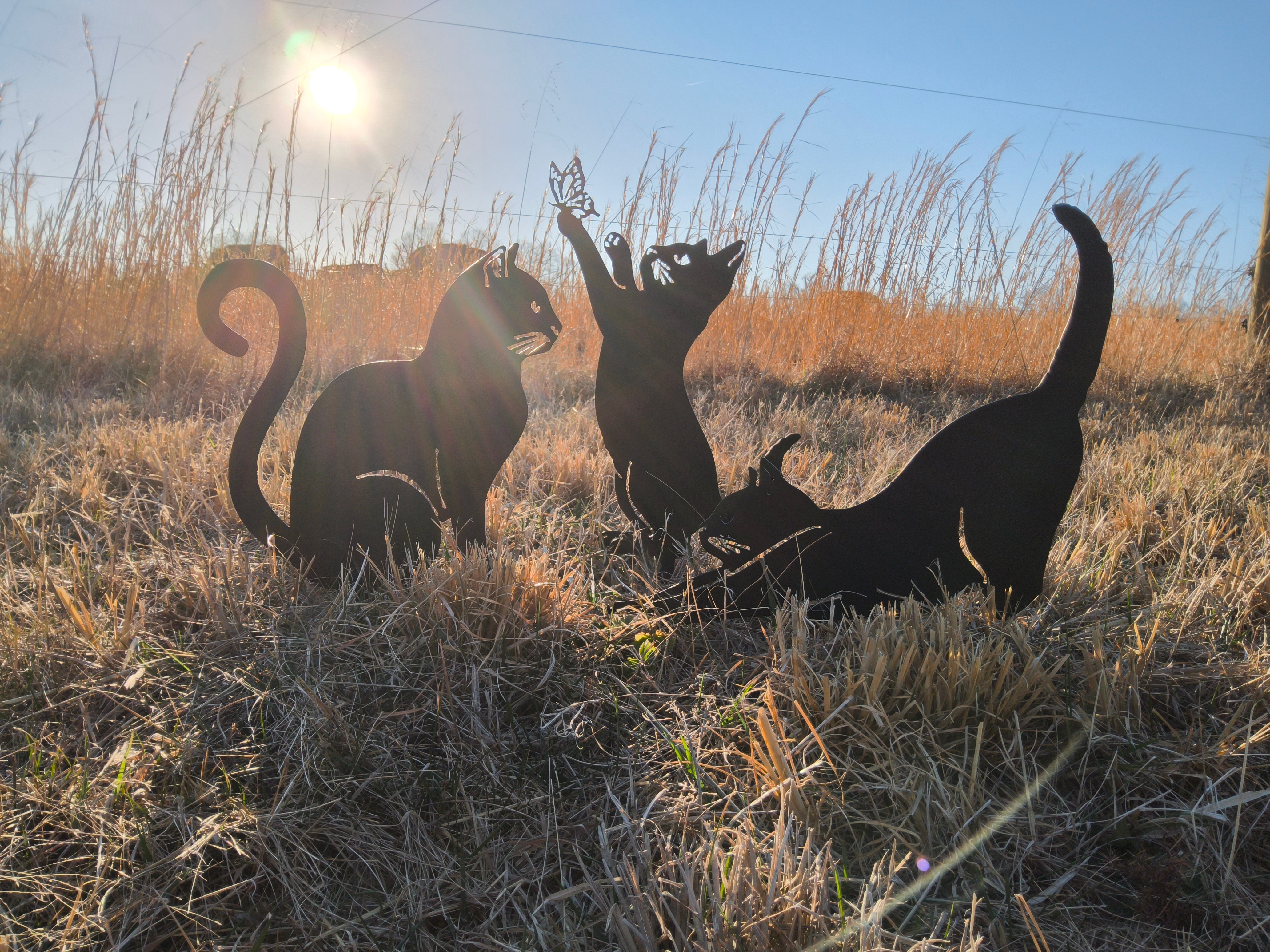 Metal Garden Art Cats Set of Three Cat Garden Stakes
