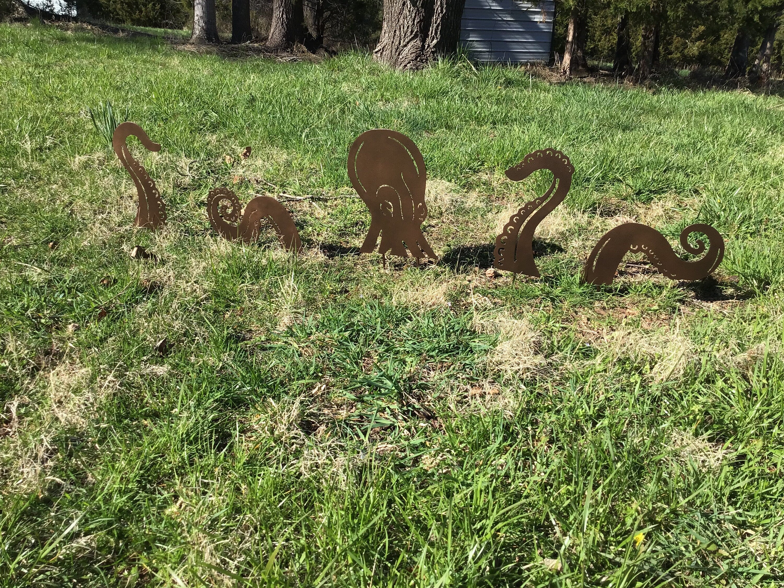 Octopus Garden Stakes Copper Penny Metal Octopus Krakken Sea Life Outdoor Metal Art