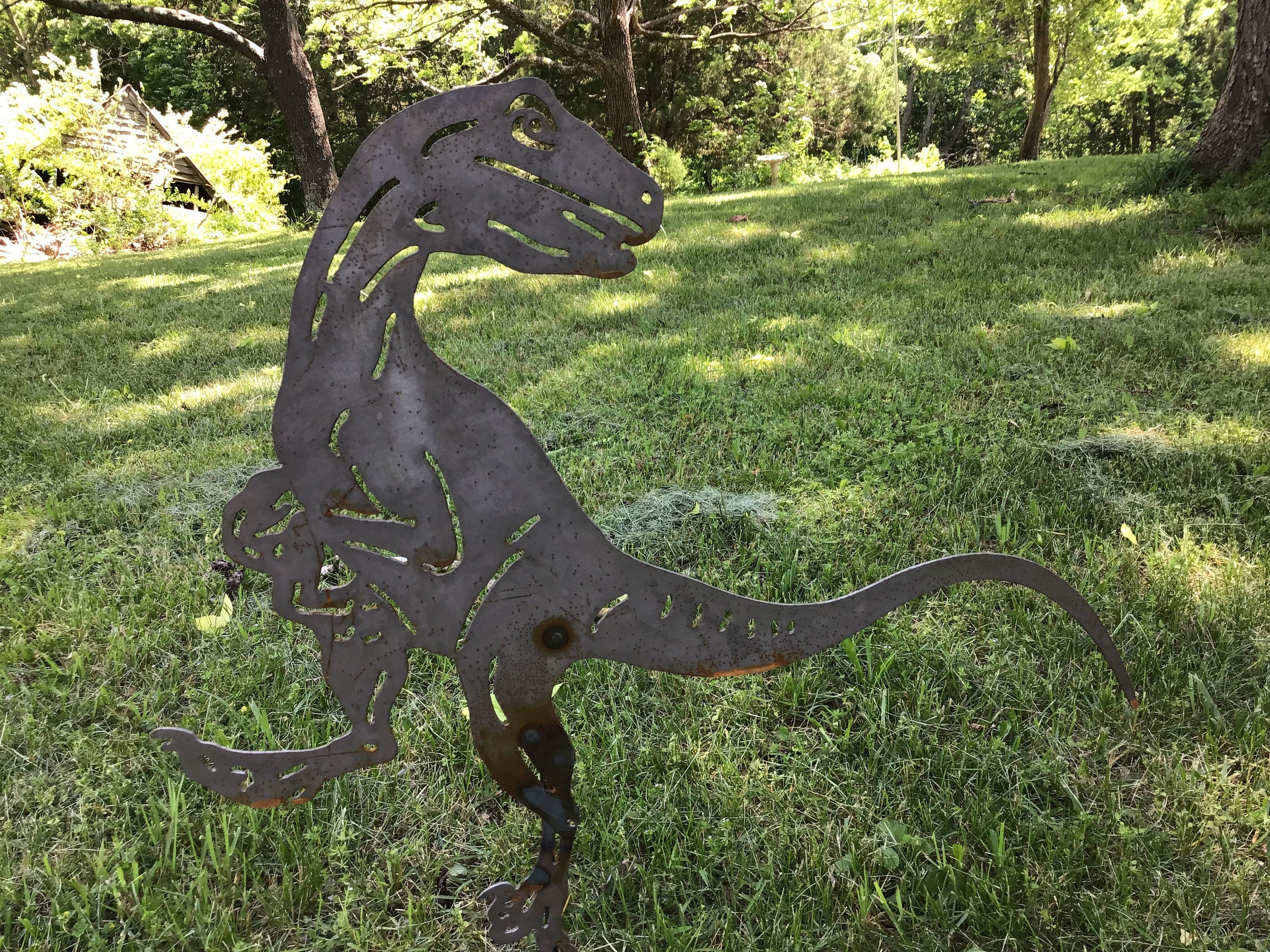 Dinosaur Yard Art Velociraptor Garden Stake Garden Accessories Metal Art Outdoor Metal Art