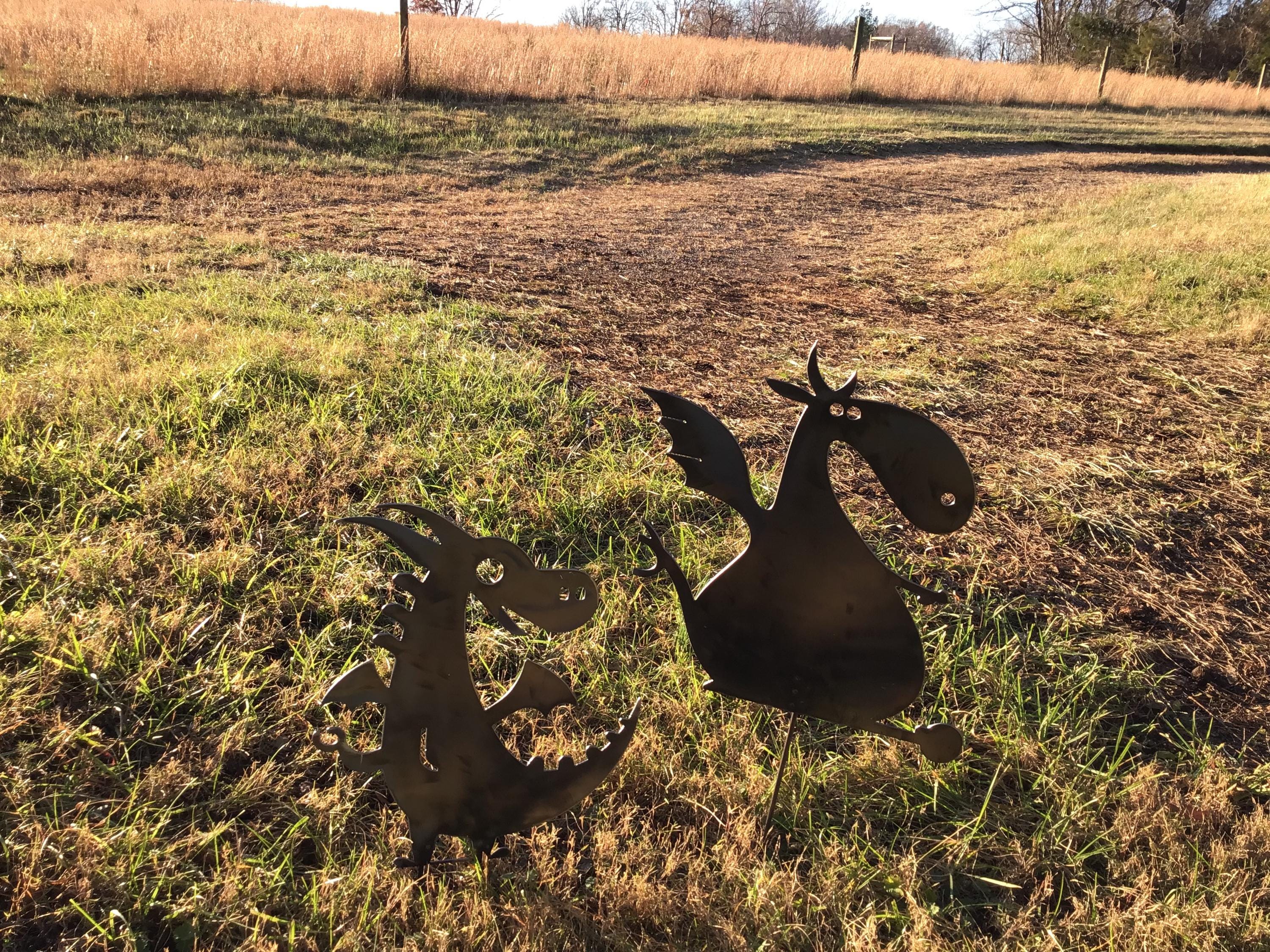 Winged Dragon Garden Stake Yard Art Metal Art Home Decor Outdoor Decoration