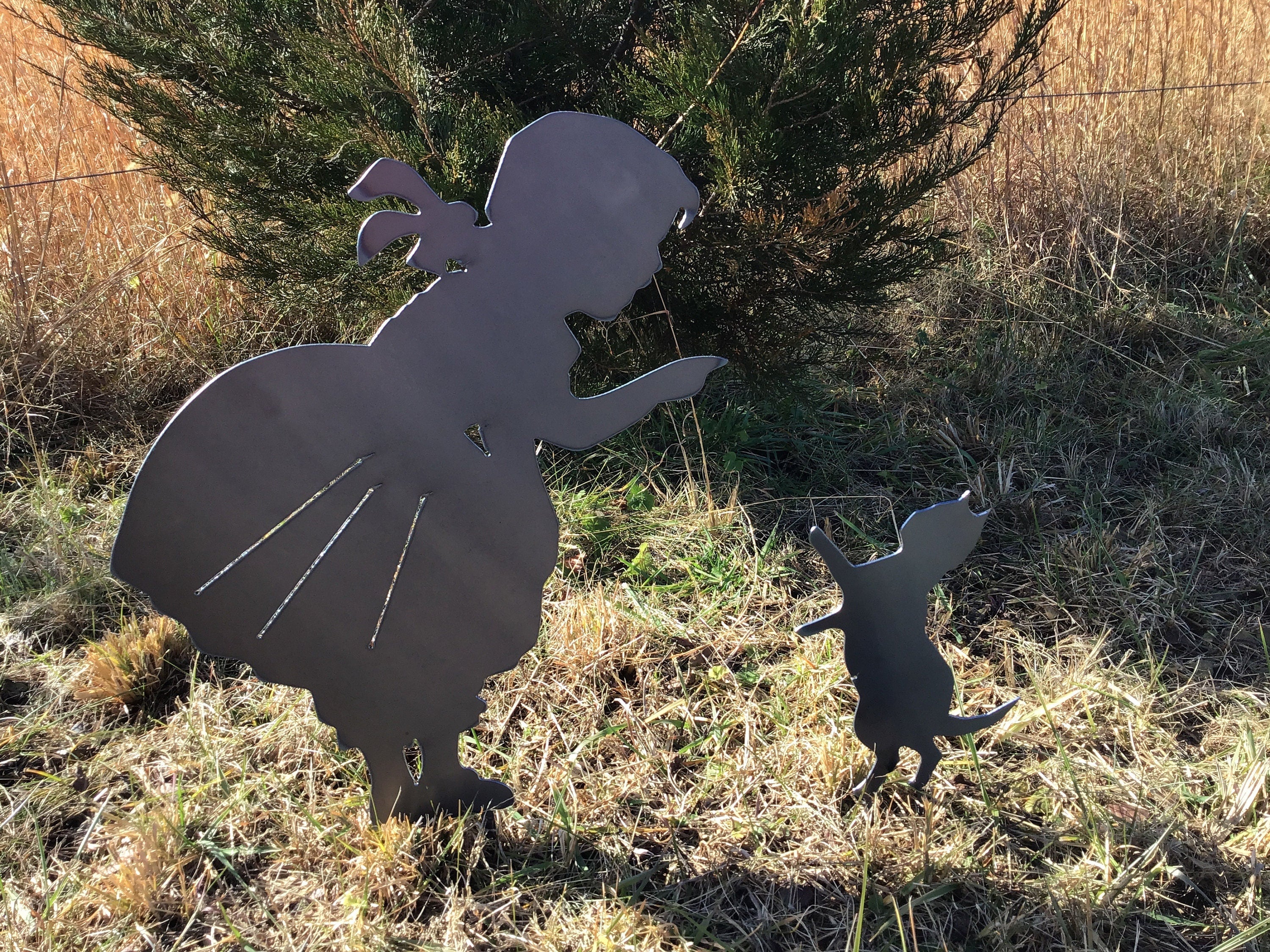 Girl & Kitten Garden Stakes Yard Art Garden Decor Children’s Garden