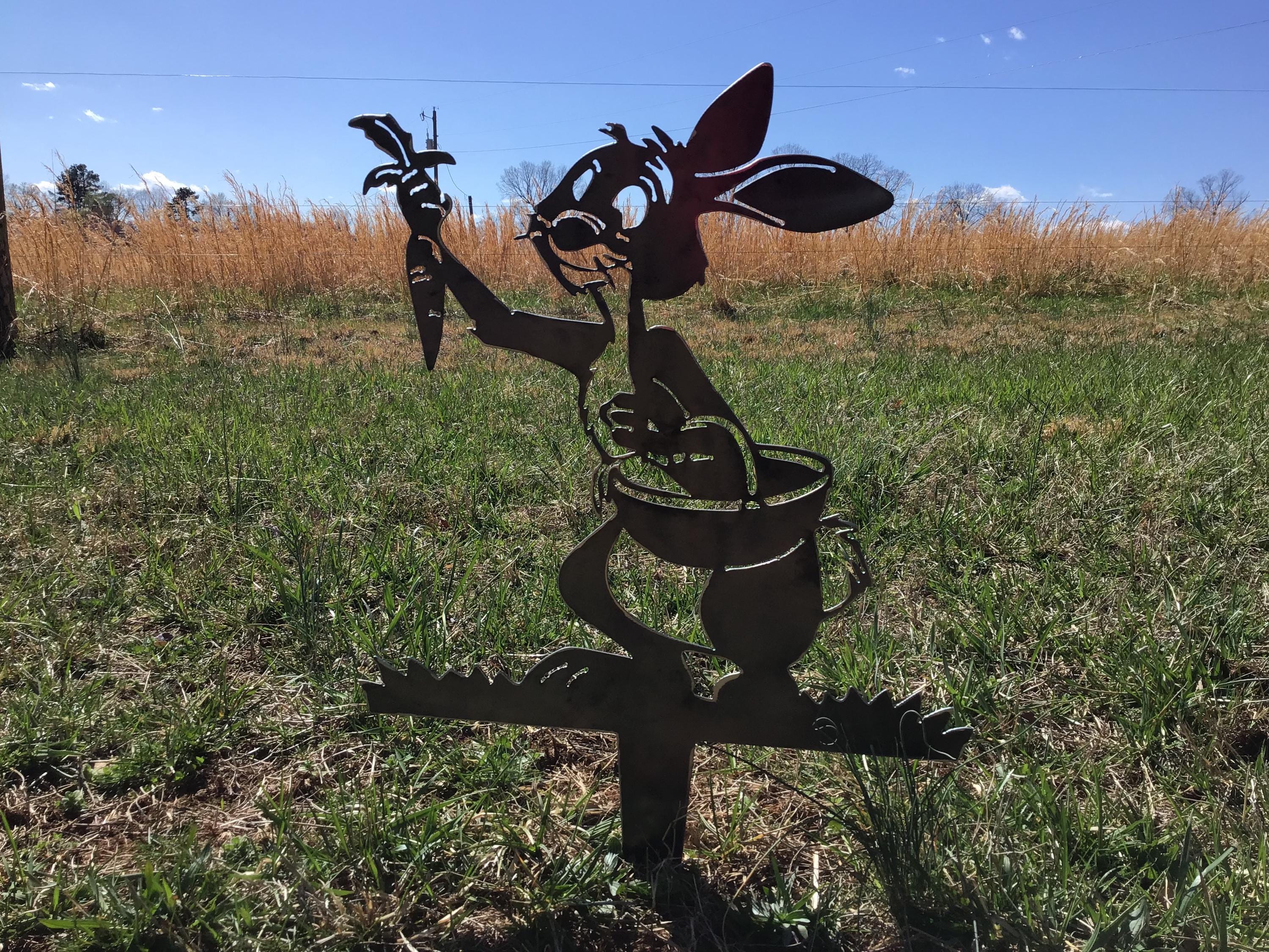 Rabbit Garden Stake Winnie the Pooh Yard Art Bunny Garden Art Home Decor Rabbit Metal Art Rabbit Signs Easter Bunny