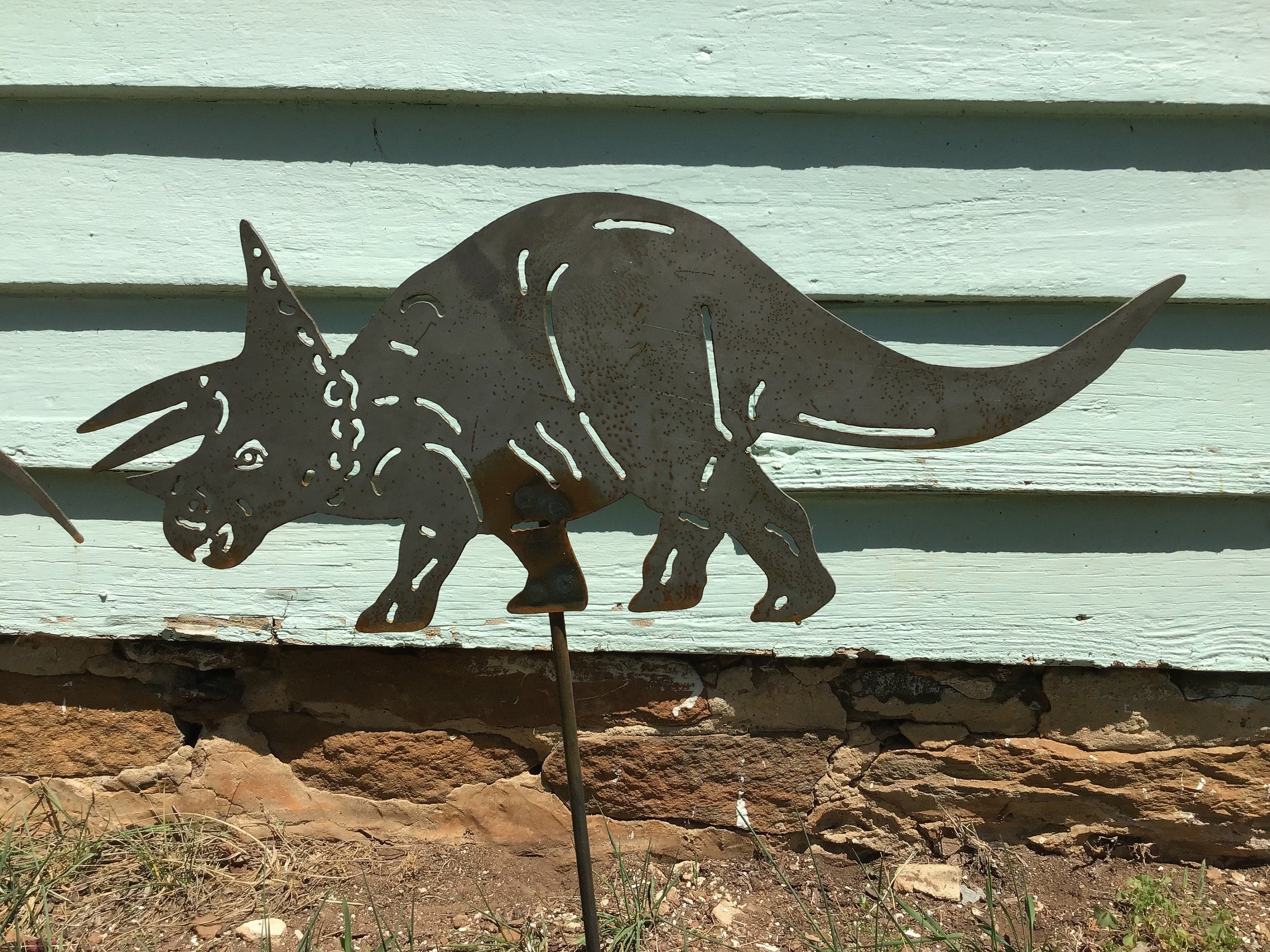 Triceratops Garden Stake Dinosaur Metal Art Dinosaurs Garden Art Jurassic Park