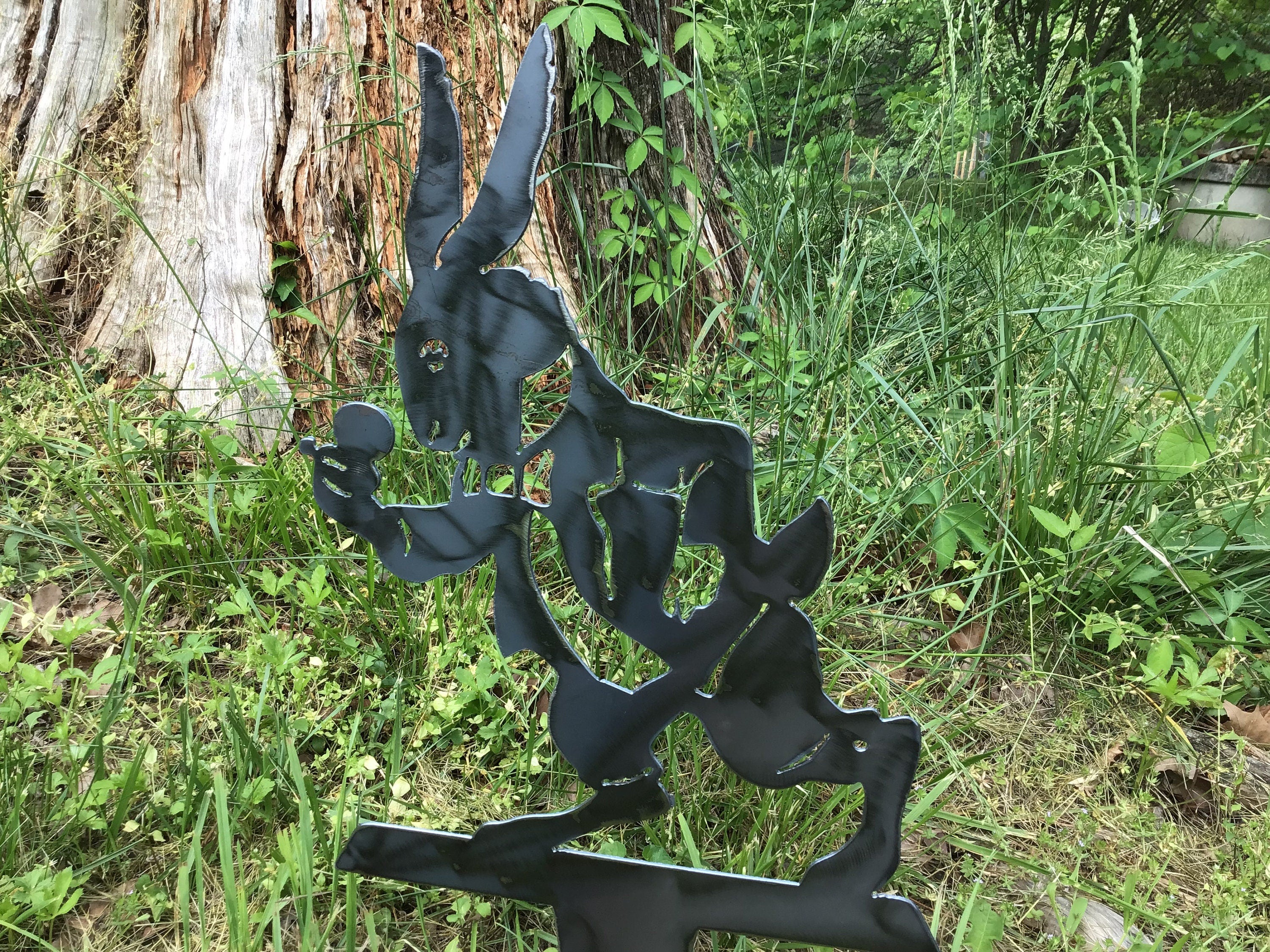 Rabbit Garden Stake Alice in Wonderland White Rabbit Yard Art Metal Art Home Accents