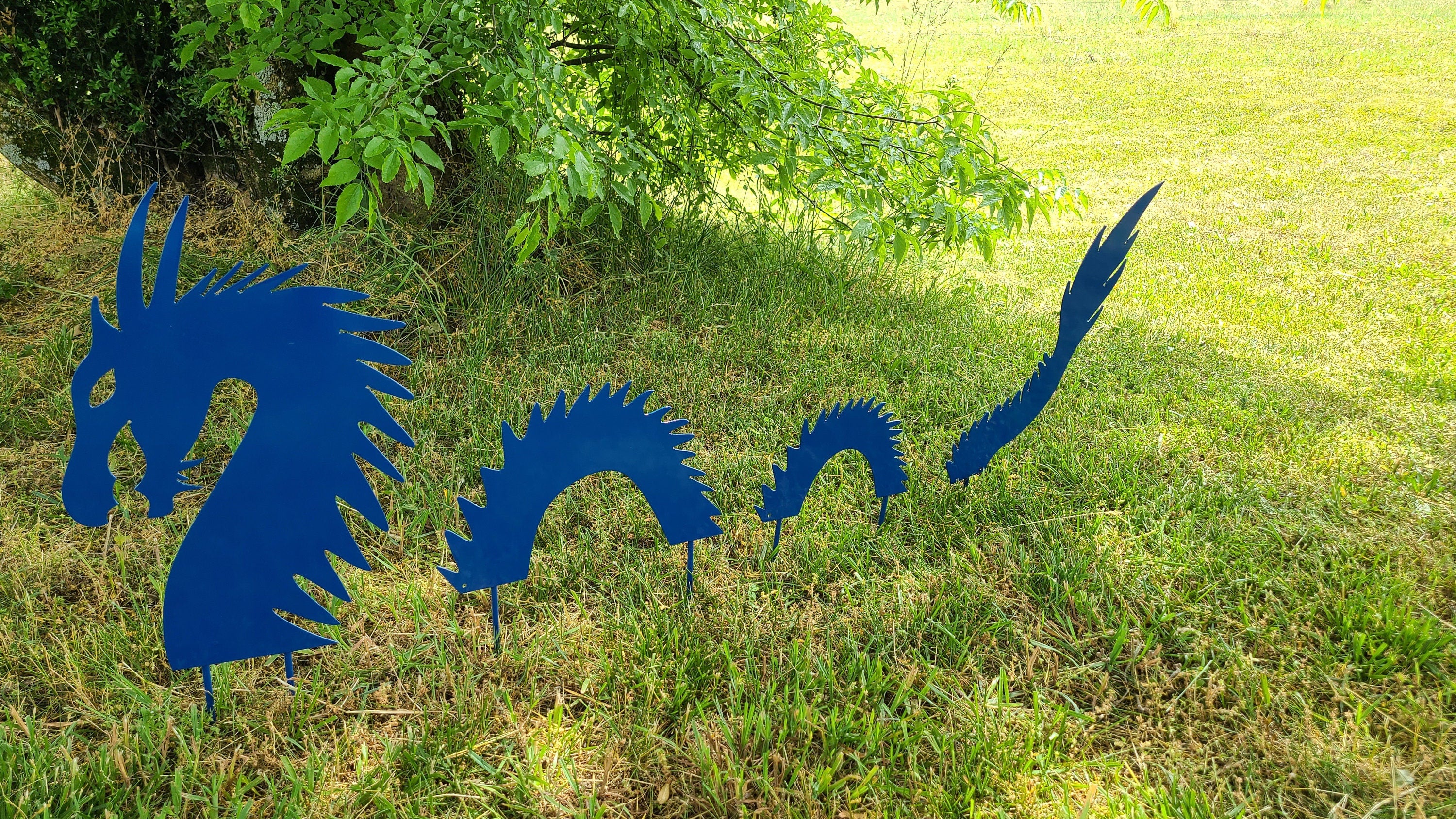 Dragon Garden Stakes 4 Piece Set Yard Art Garden Art Powder Coated Metal Art Lawn Decor Sea Monster Garden Accent