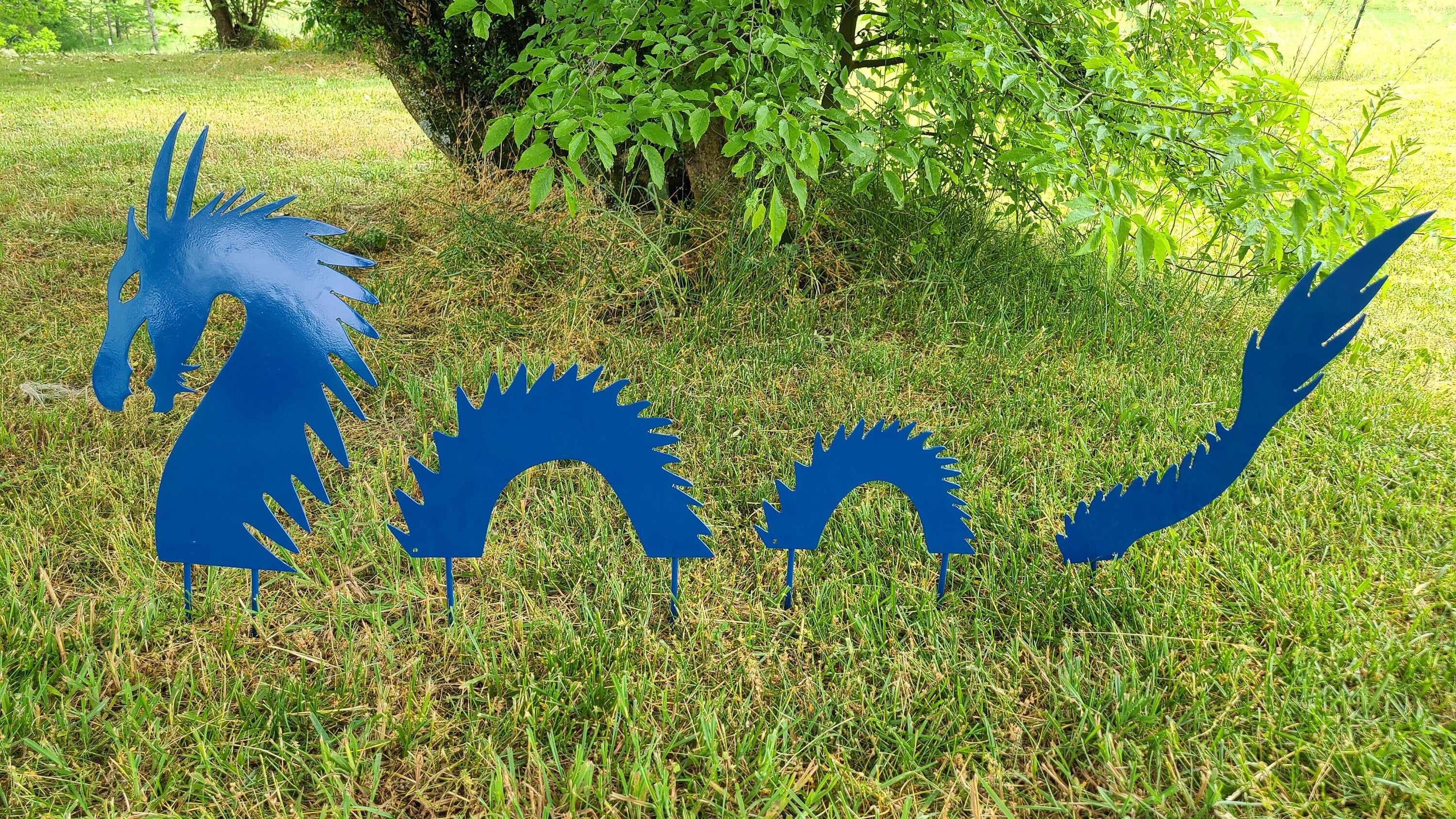 Dragon Garden Stakes 4 Piece Set Yard Art Garden Art Powder Coated Metal Art Lawn Decor Sea Monster Garden Accent