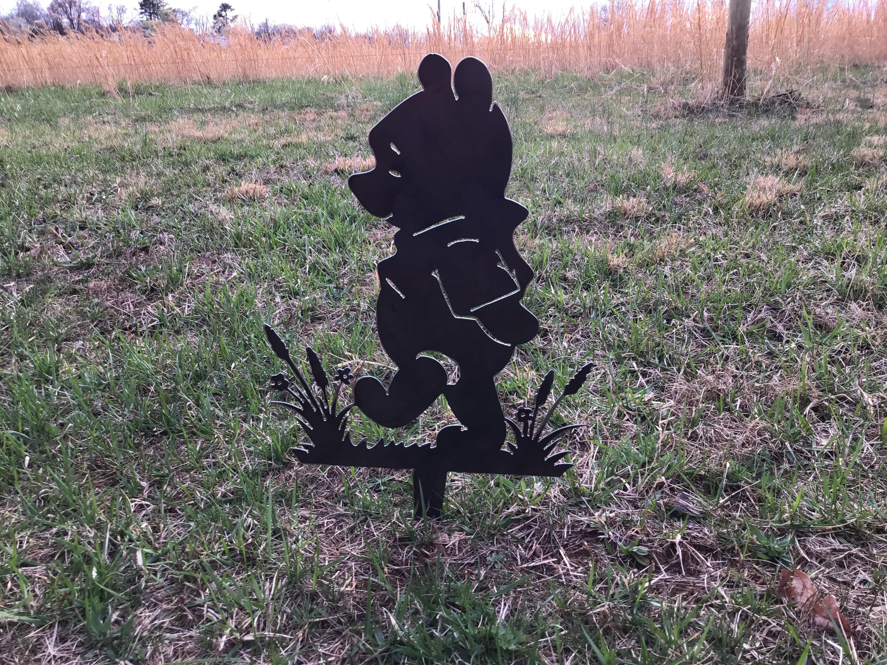 Winnie the Pooh Garden Stake Yard Art Metal Art Pooh Bear Winnie the Pooh Home Decor Garden Accents