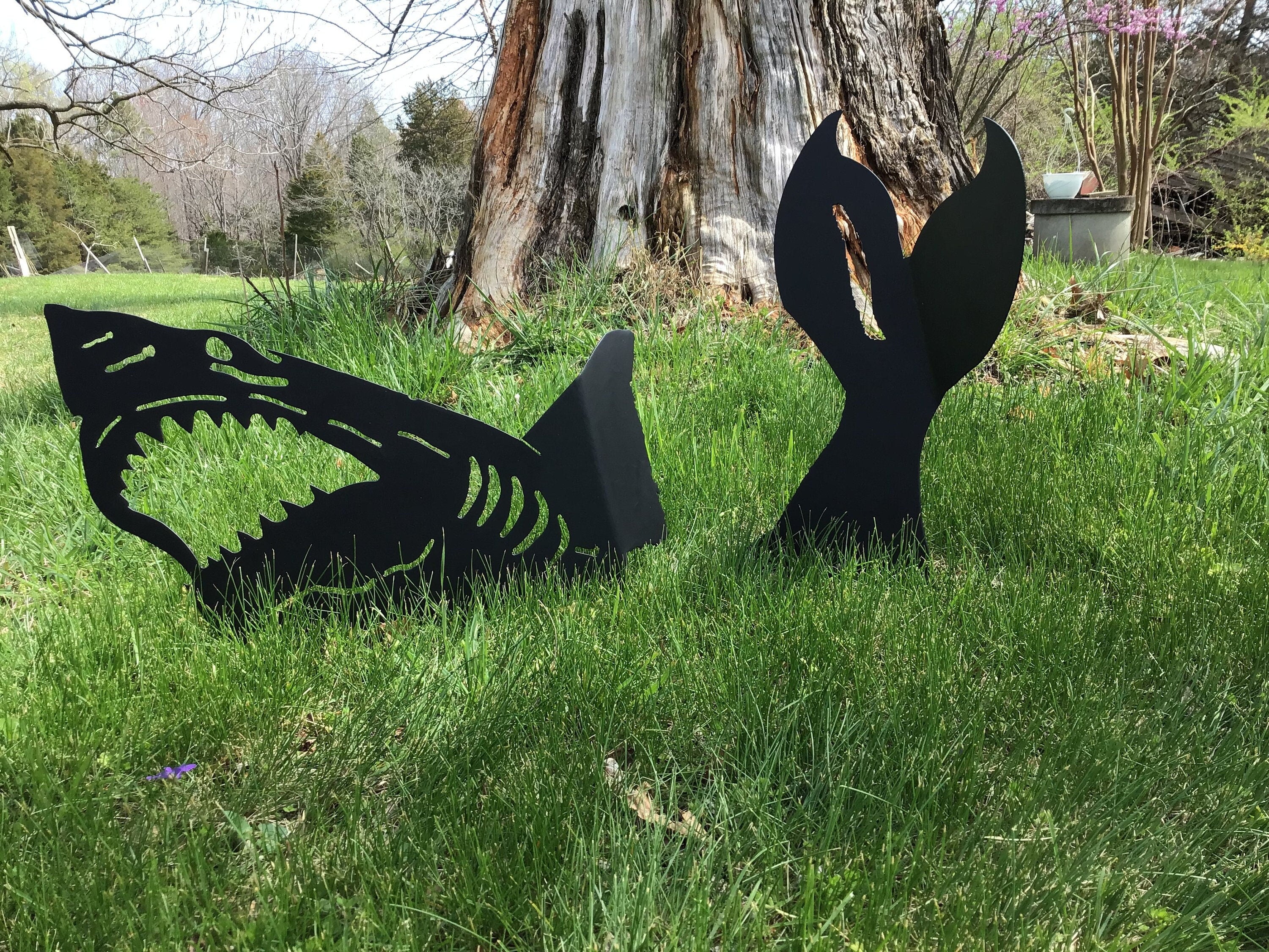 Shark Garden Stakes Great White Shark Yard Art Metal Art Beachside Decor