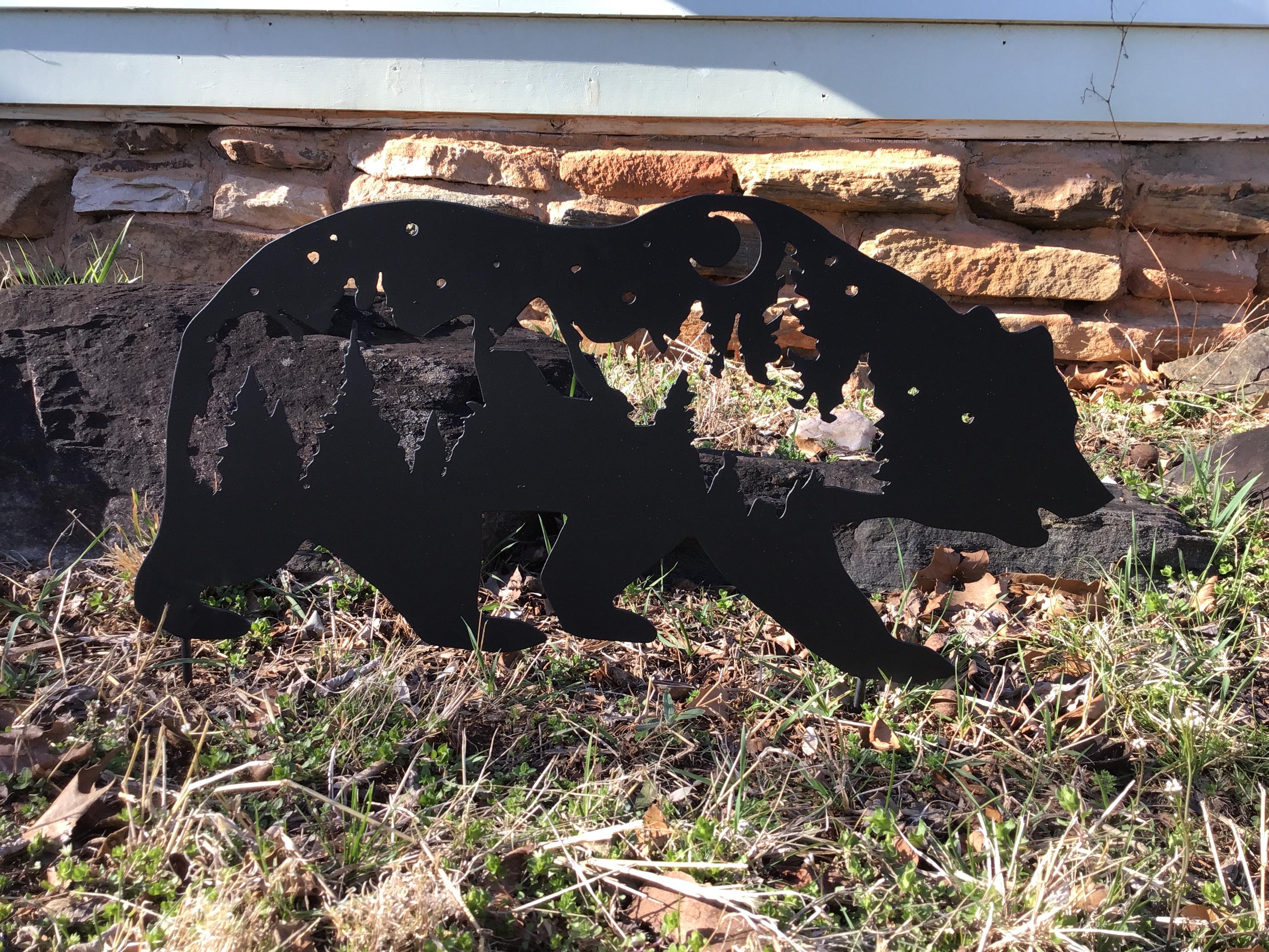 Metal Bear Yard Art, Rustic Outdoor Decor, Bear Garden Stake