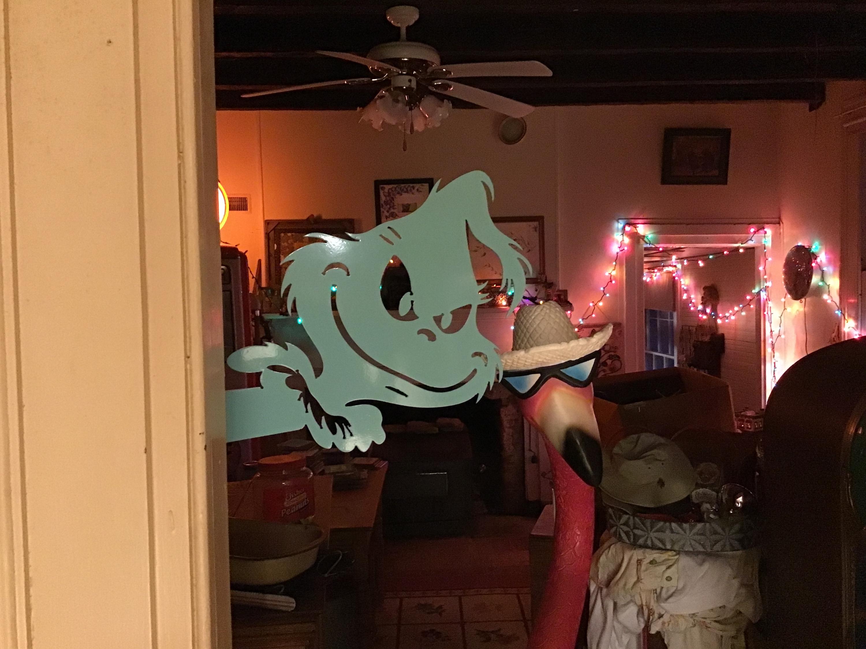 Grinch Metal Art Tropical Grinch 2 Piece Peek a Boo Grinch Outdoor Metal Art Coastal Christmas Grinch Indoor/Outdoor Christmas Metal Art