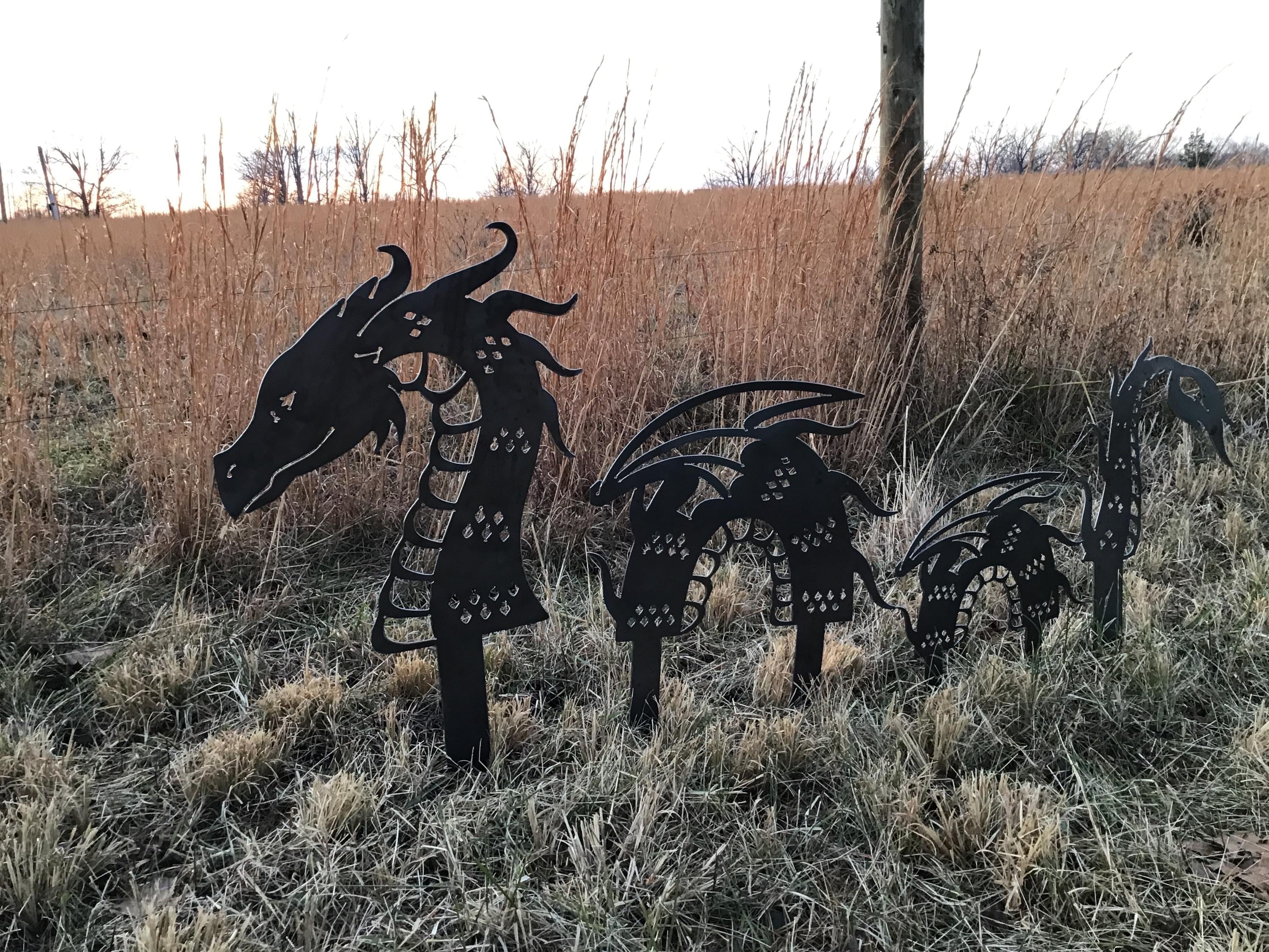 Large Sea Serpent Garden Stakes, Metal Dragon Yard Art