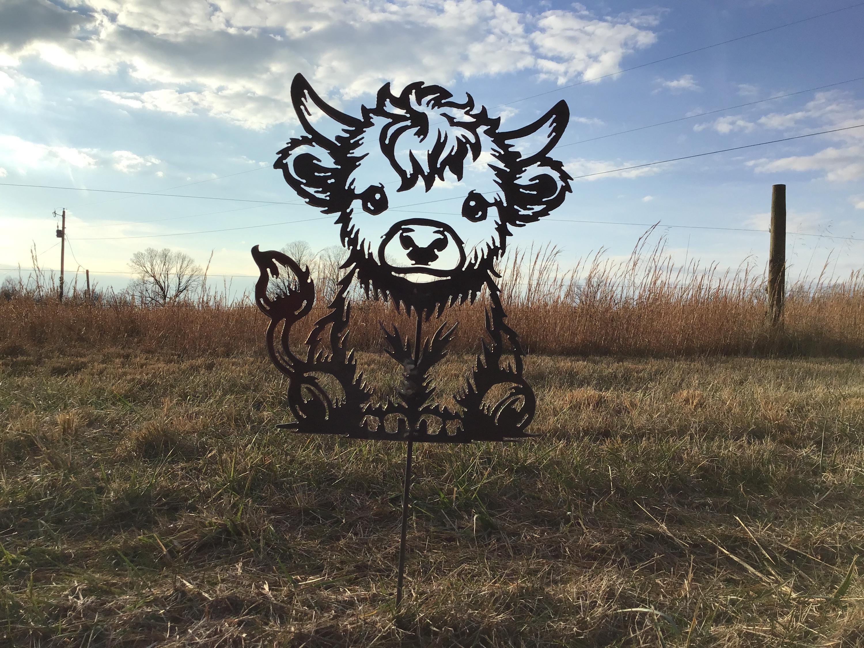 Highland Cow Garden Stake Yard Art Wall Art Cow Metal Art Farm Signs Home Decor