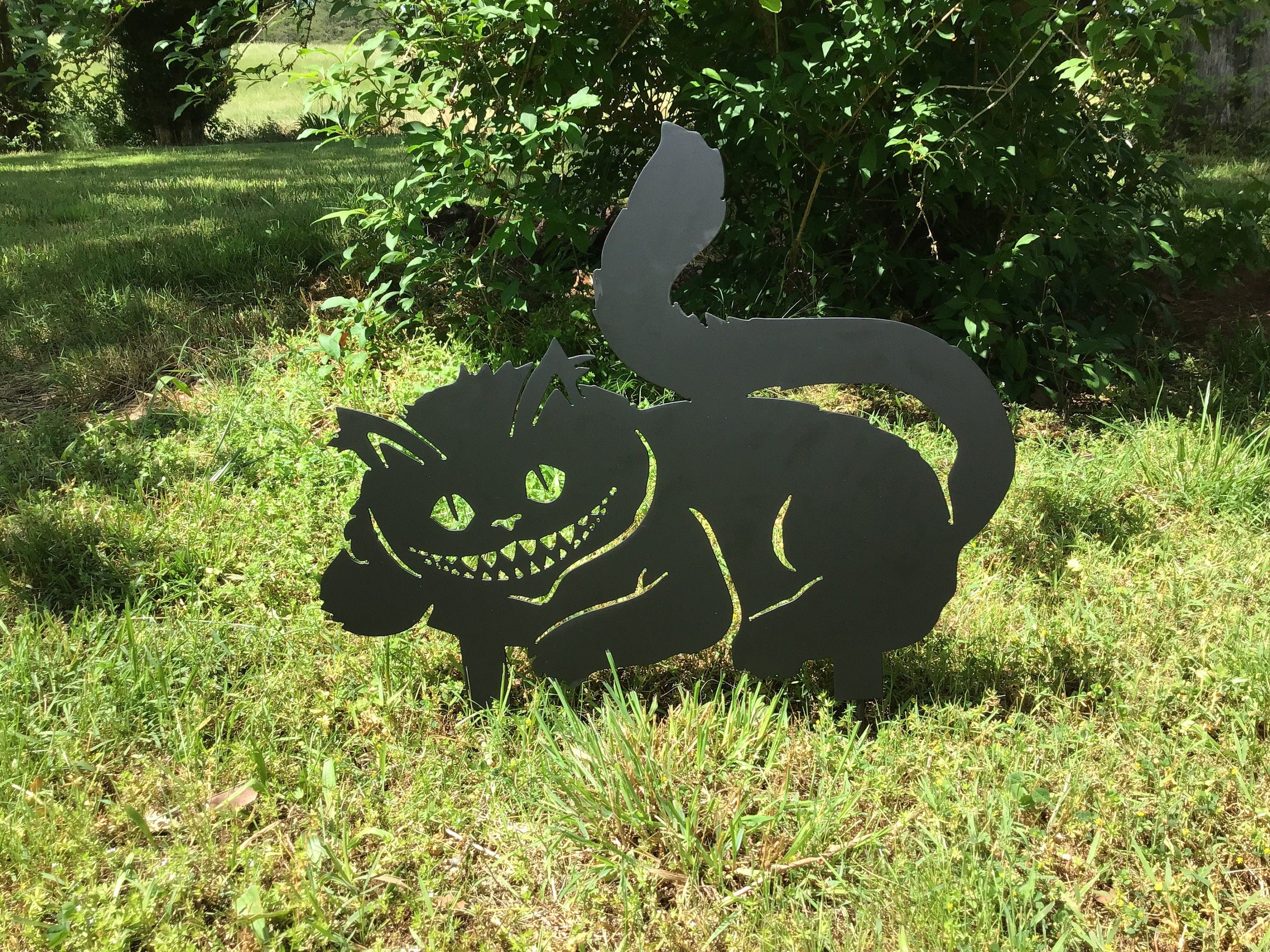 Black Cat Garden Stake Cheshire Cat Yard Art Metal Art Garden Accents