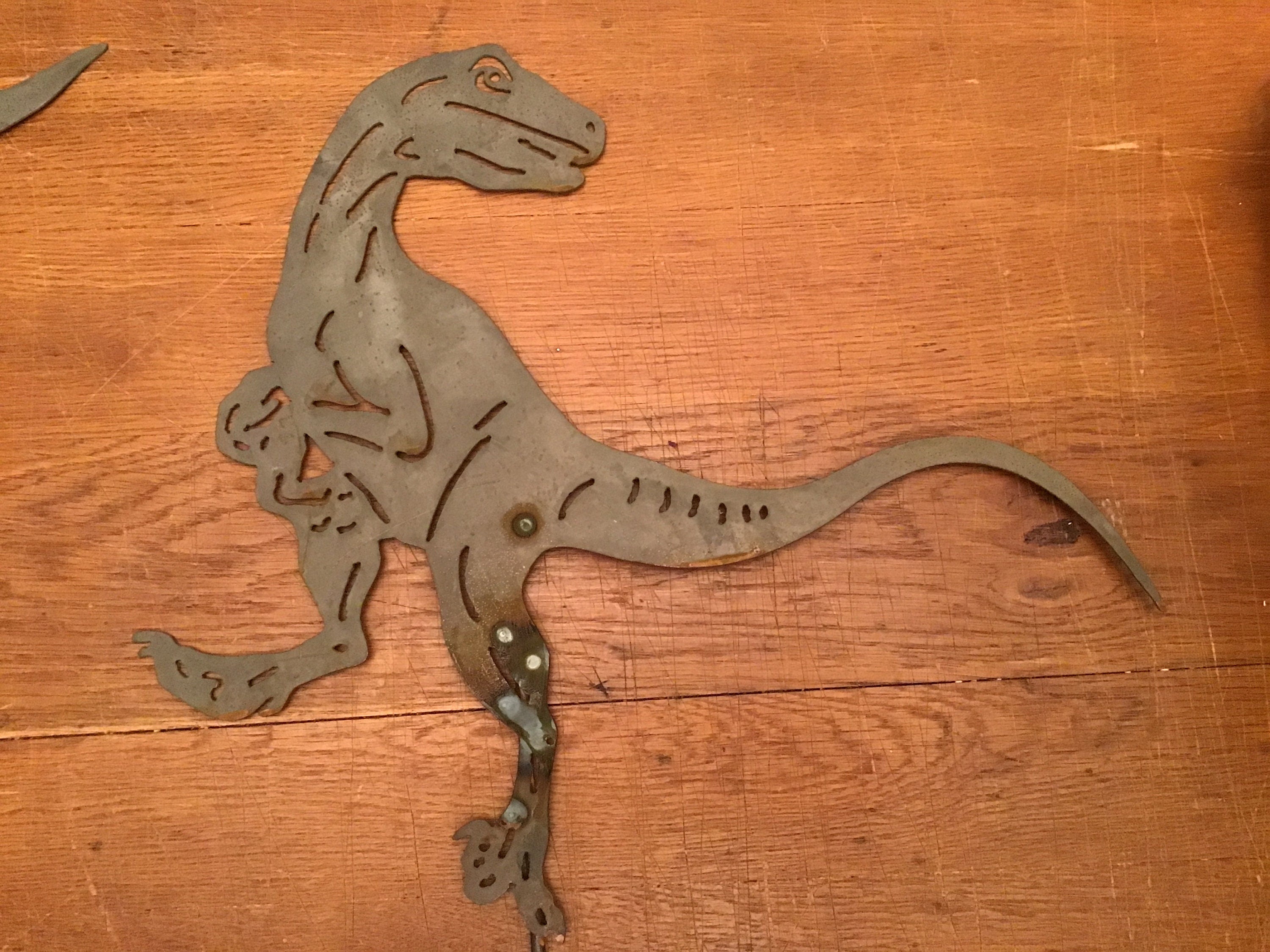 Dinosaur Yard Art Velociraptor Garden Stake Garden Accessories Metal Art Outdoor Metal Art