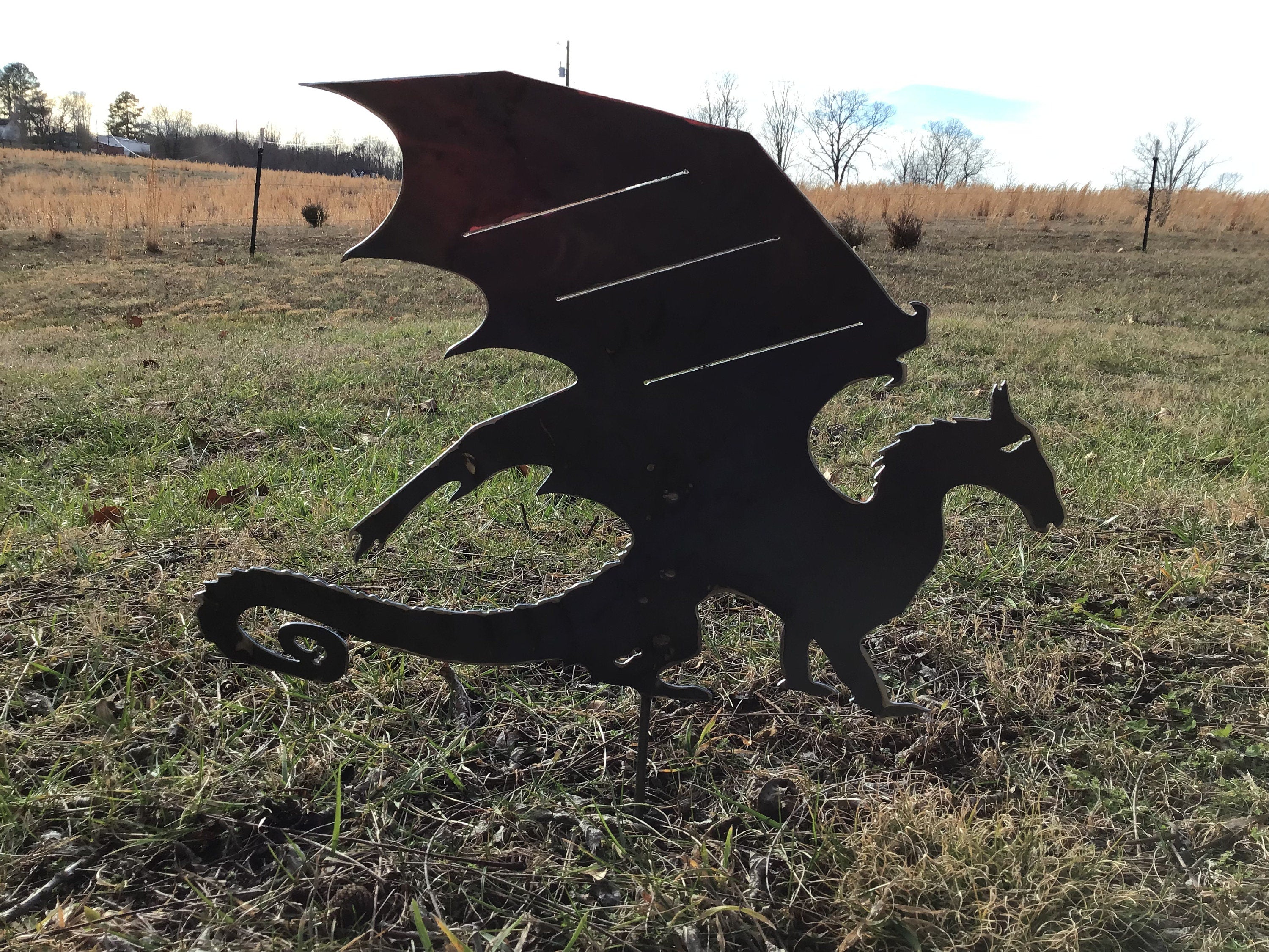 Banshee Garden Stake Avatar Metal Art Yard Art Avatar Garden Art Flying Dragon