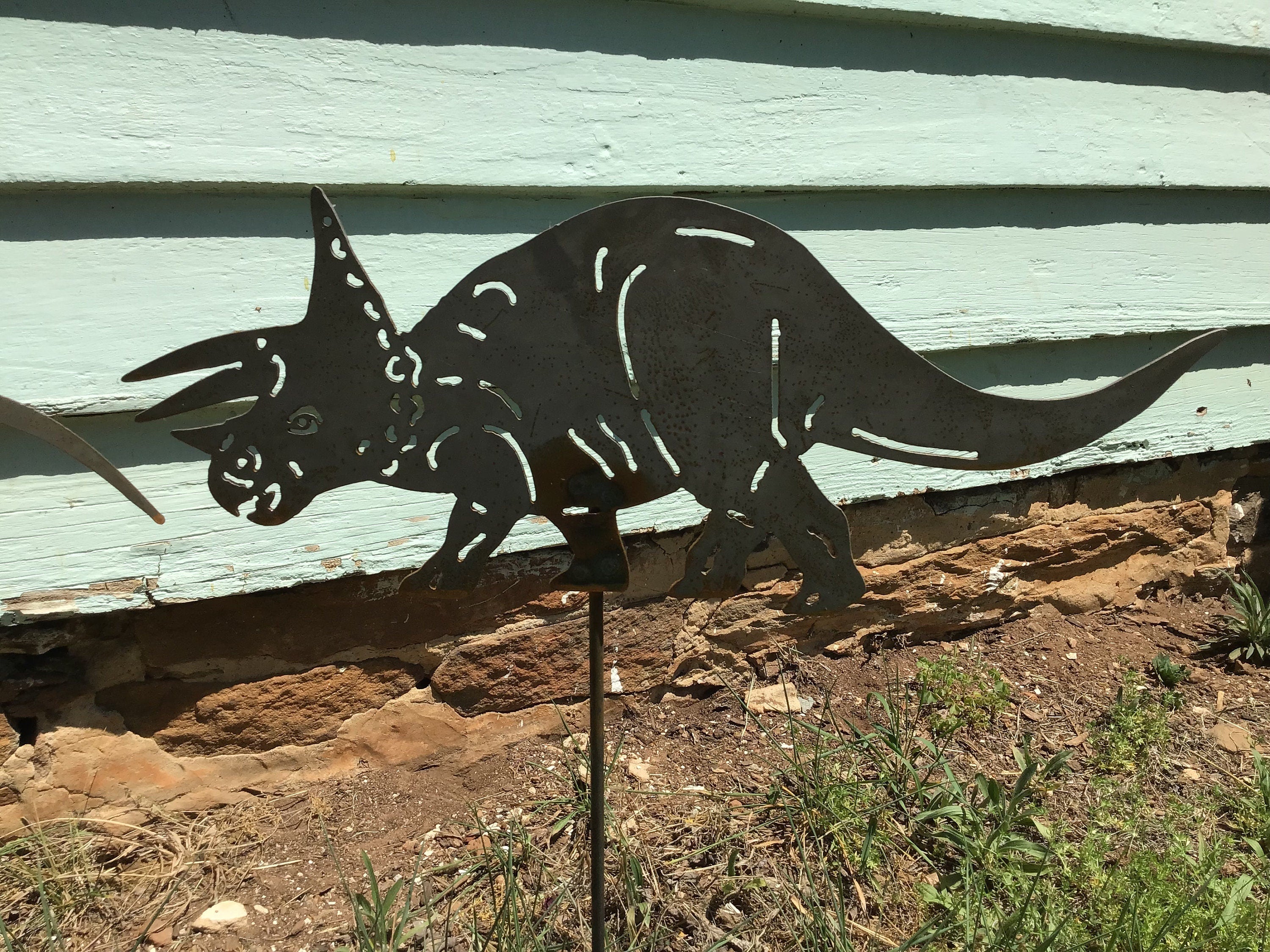 Triceratops Garden Stake Dinosaur Metal Art Dinosaurs Garden Art Jurassic Park