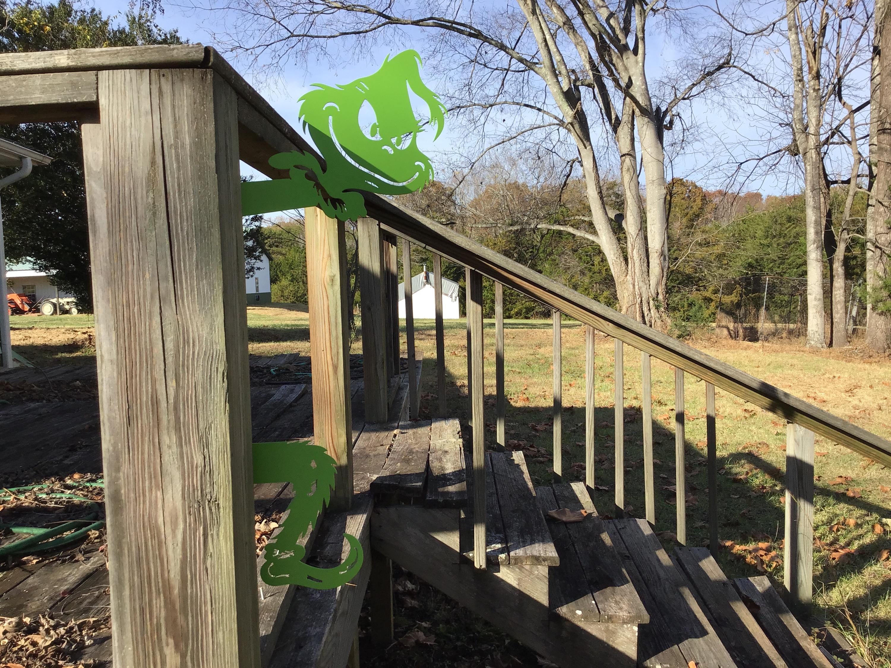 Grinch Metal Yard Art Indoor/Outdoor Christmas Decorations Grinch Metal Art 2 PC. Grinch Home Decor Grinch Green