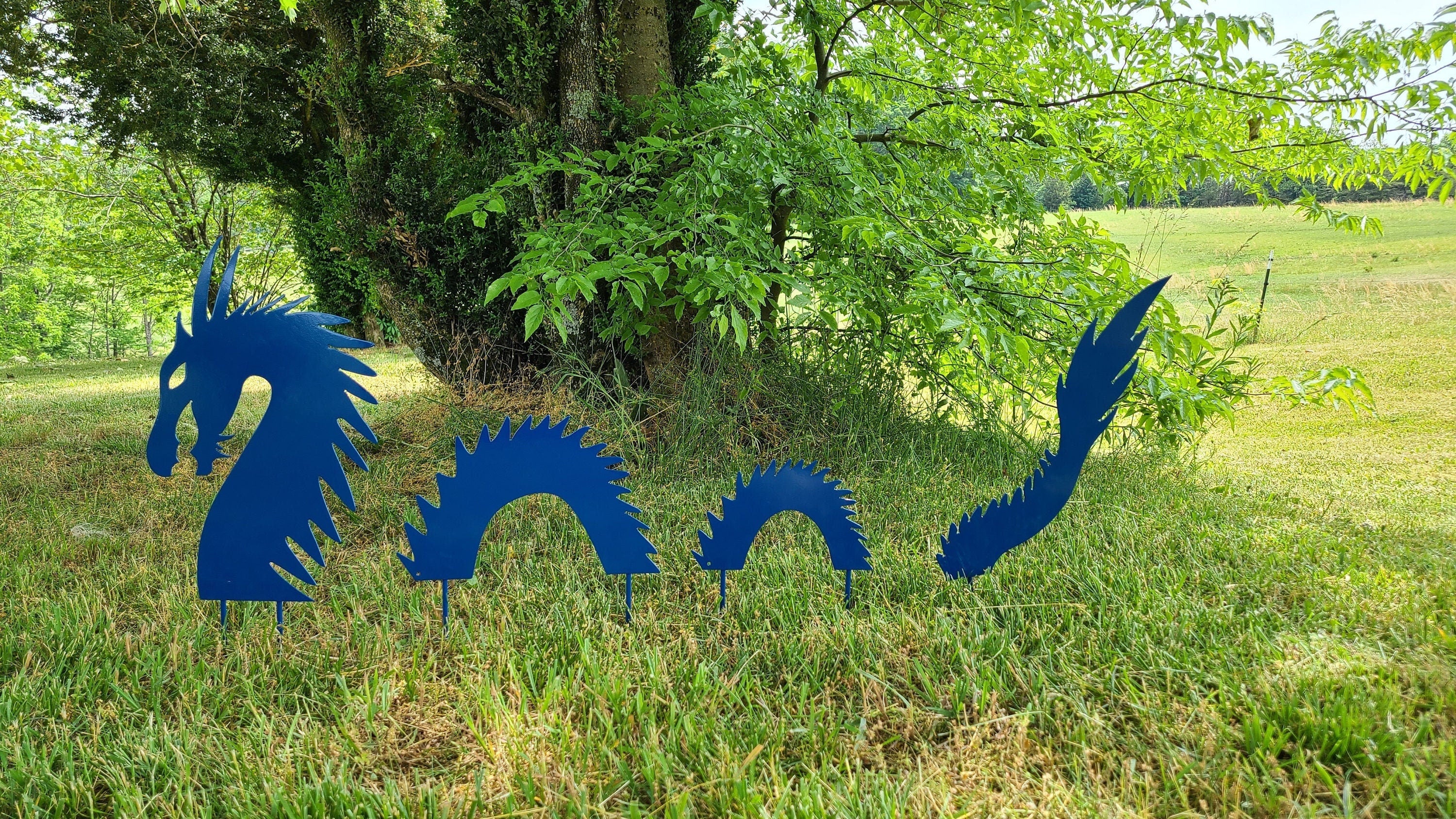 Dragon Garden Stakes 4 Piece Set Yard Art Garden Art Powder Coated Metal Art Lawn Decor Sea Monster Garden Accent