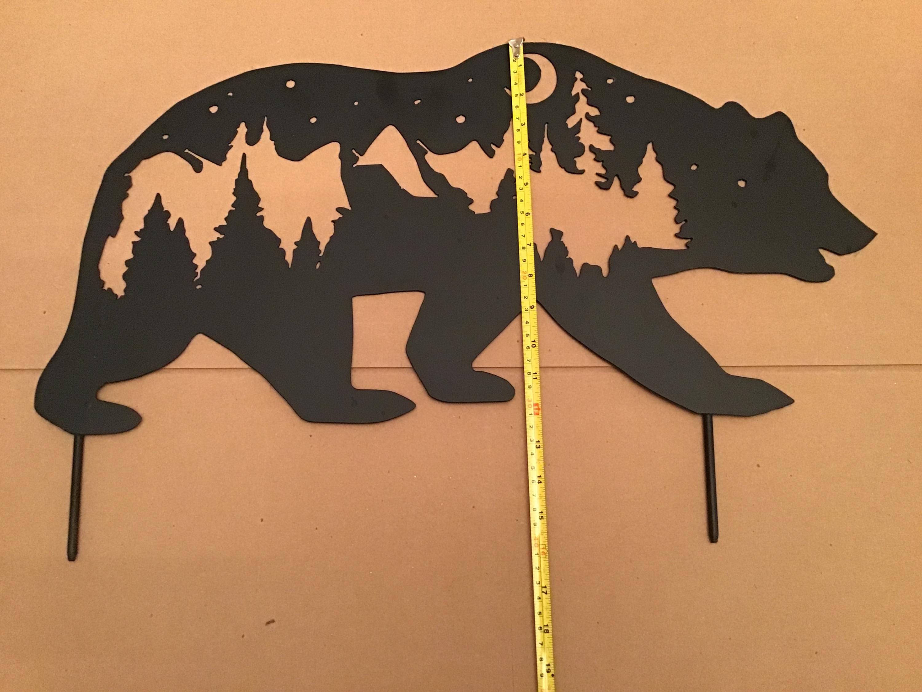 Metal Bear Yard Art, Rustic Outdoor Decor, Bear Garden Stake
