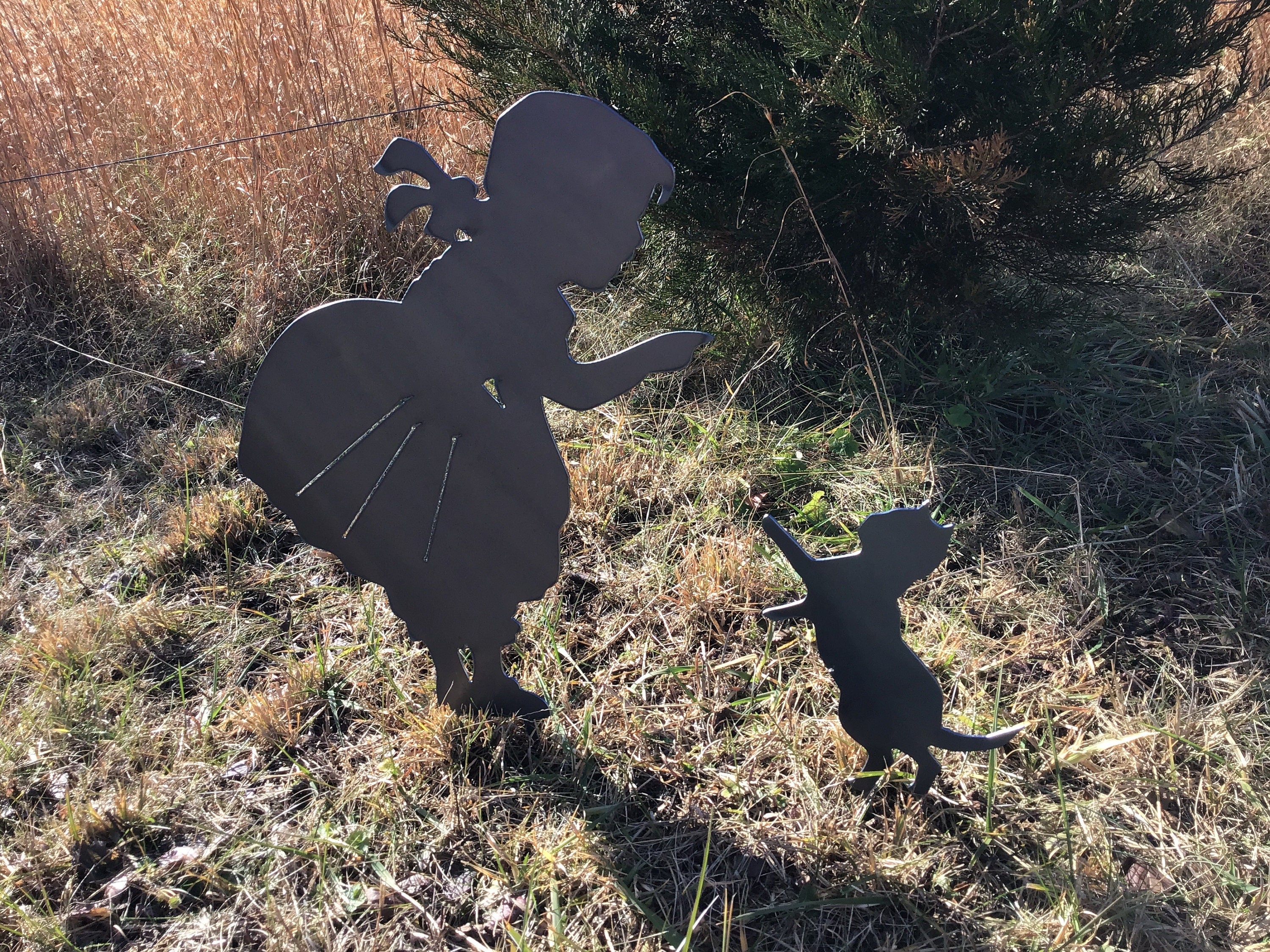 Girl & Kitten Garden Stakes Yard Art Garden Decor Children’s Garden