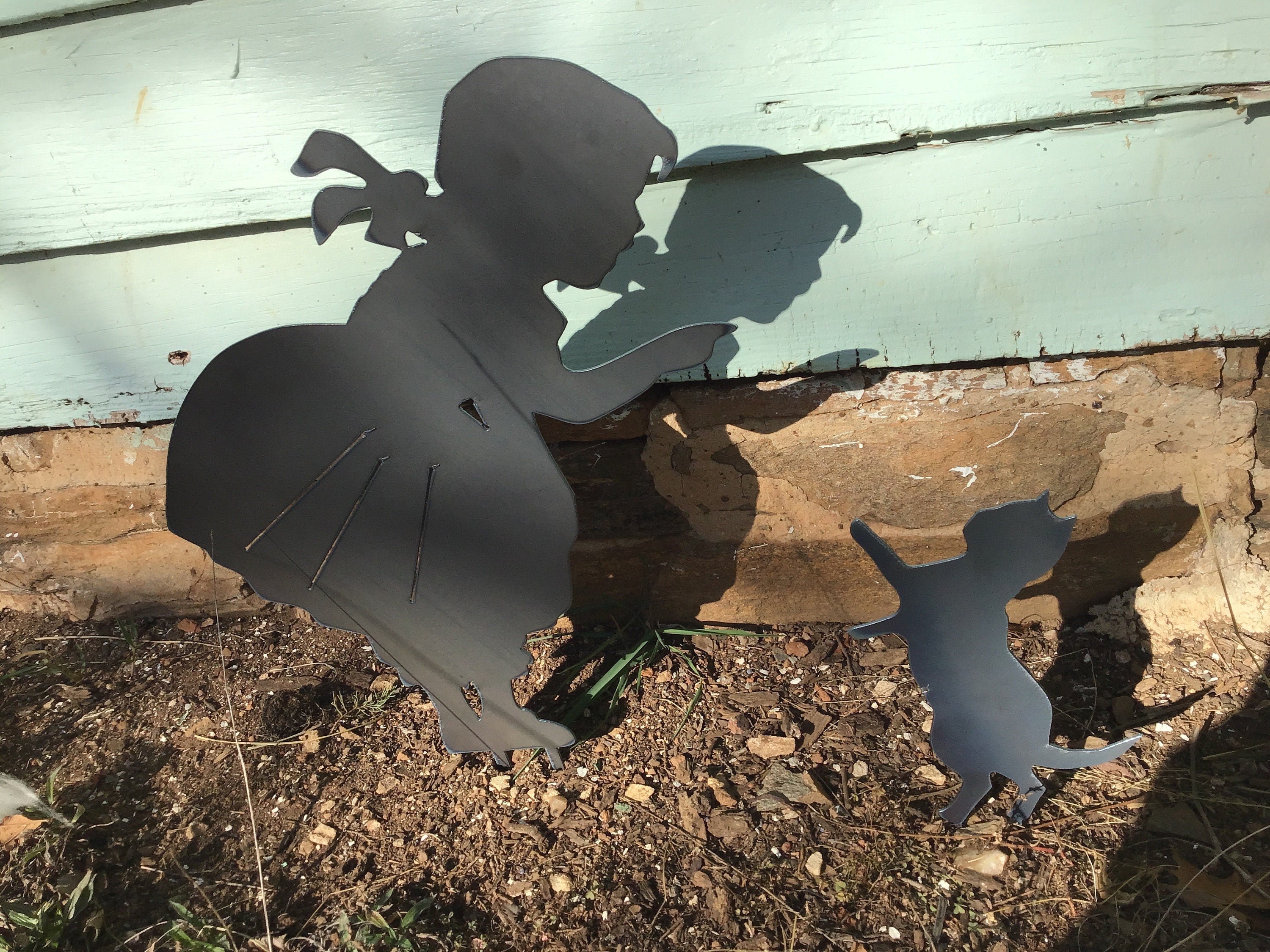 Girl & Kitten Garden Stakes Yard Art Garden Decor Children’s Garden