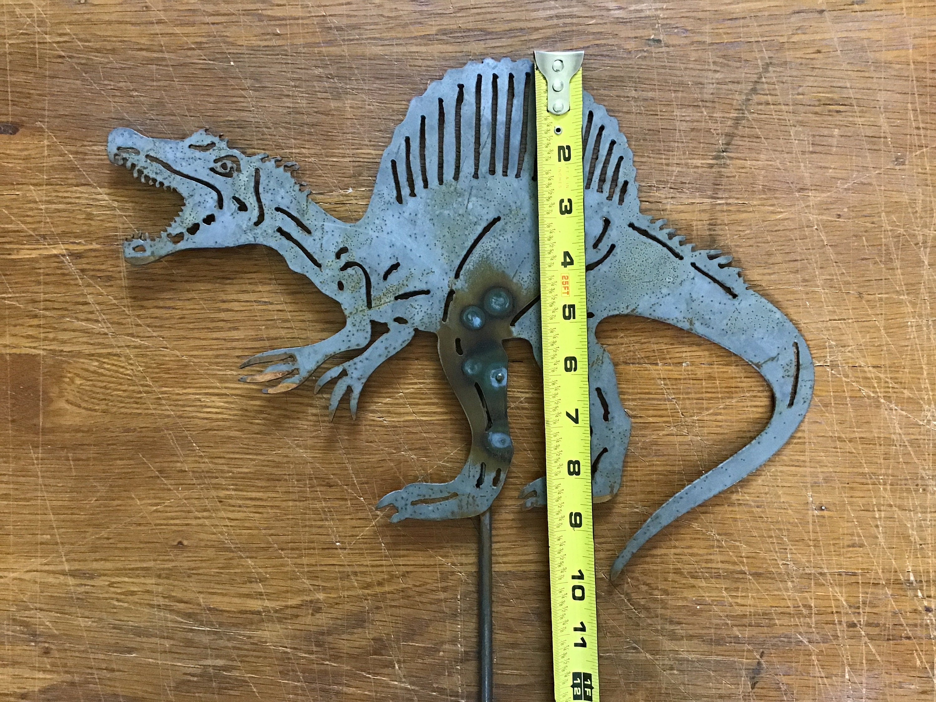 Dinosaur Garden Art Spinosaurus Garden Stake Metal Art Outdoor Metal Art Dinosaurs