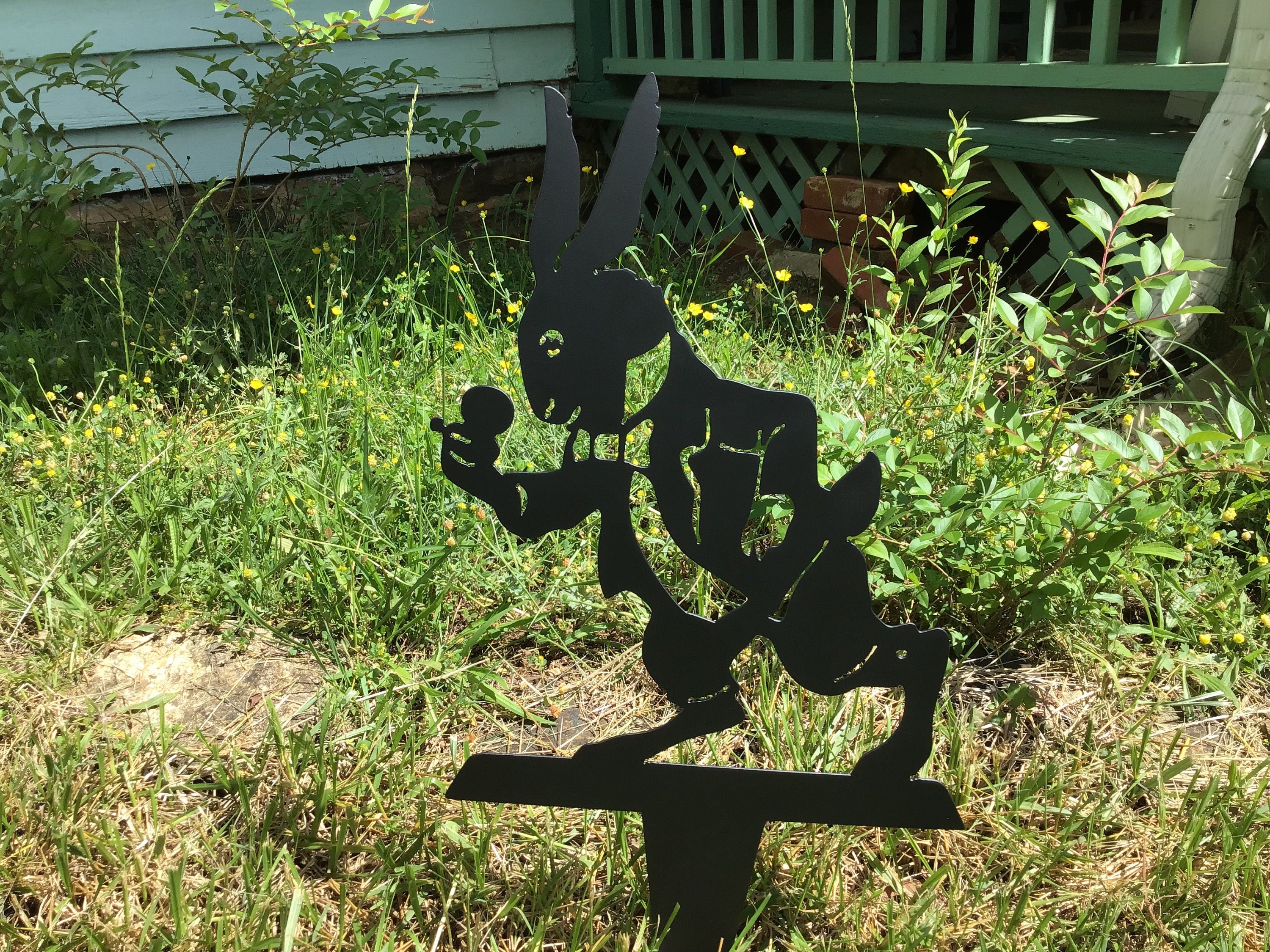 Rabbit Garden Stake Alice in Wonderland White Rabbit Yard Art Metal Art Home Accents