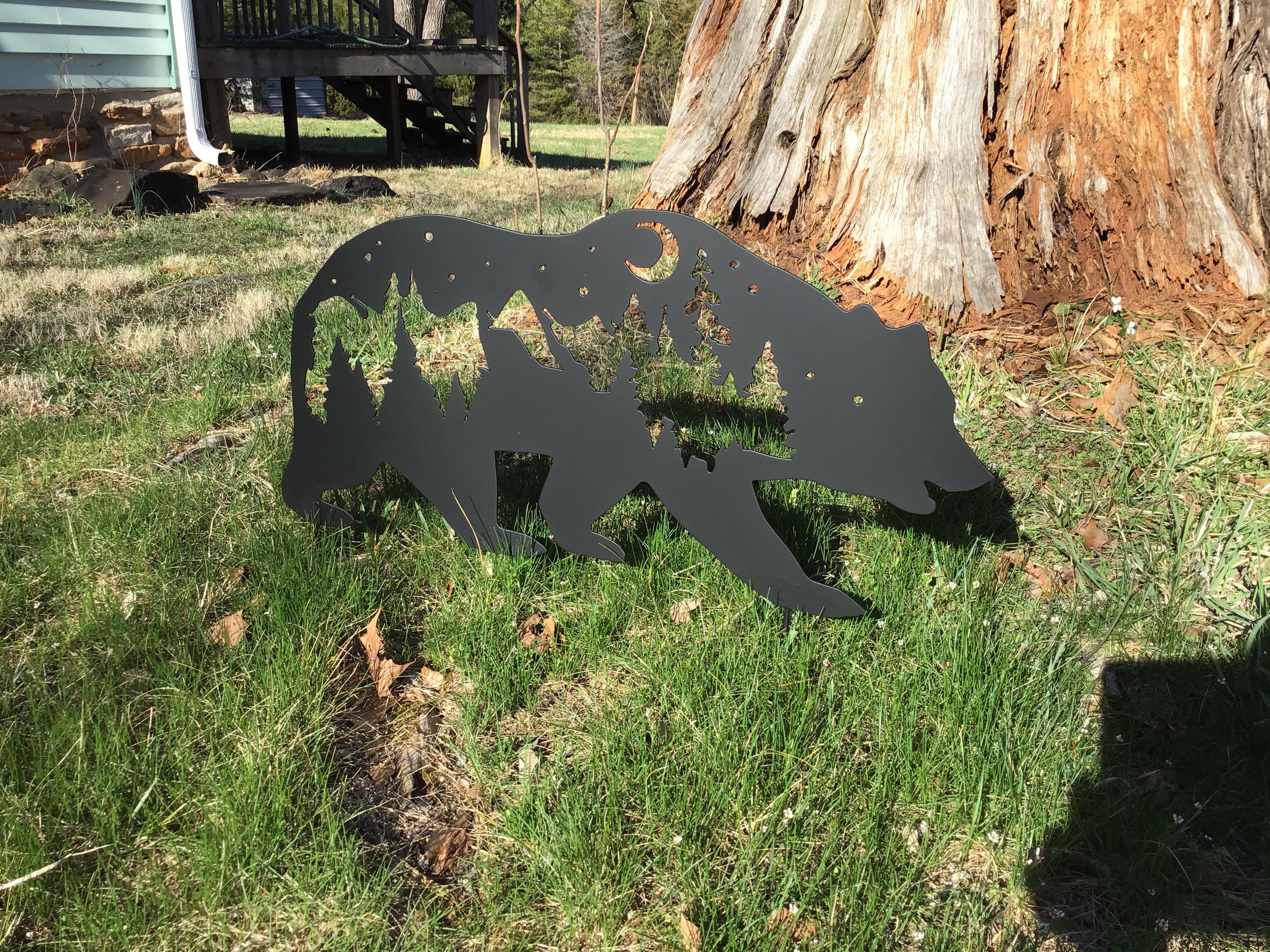 Metal Bear Yard Art, Rustic Outdoor Decor, Bear Garden Stake