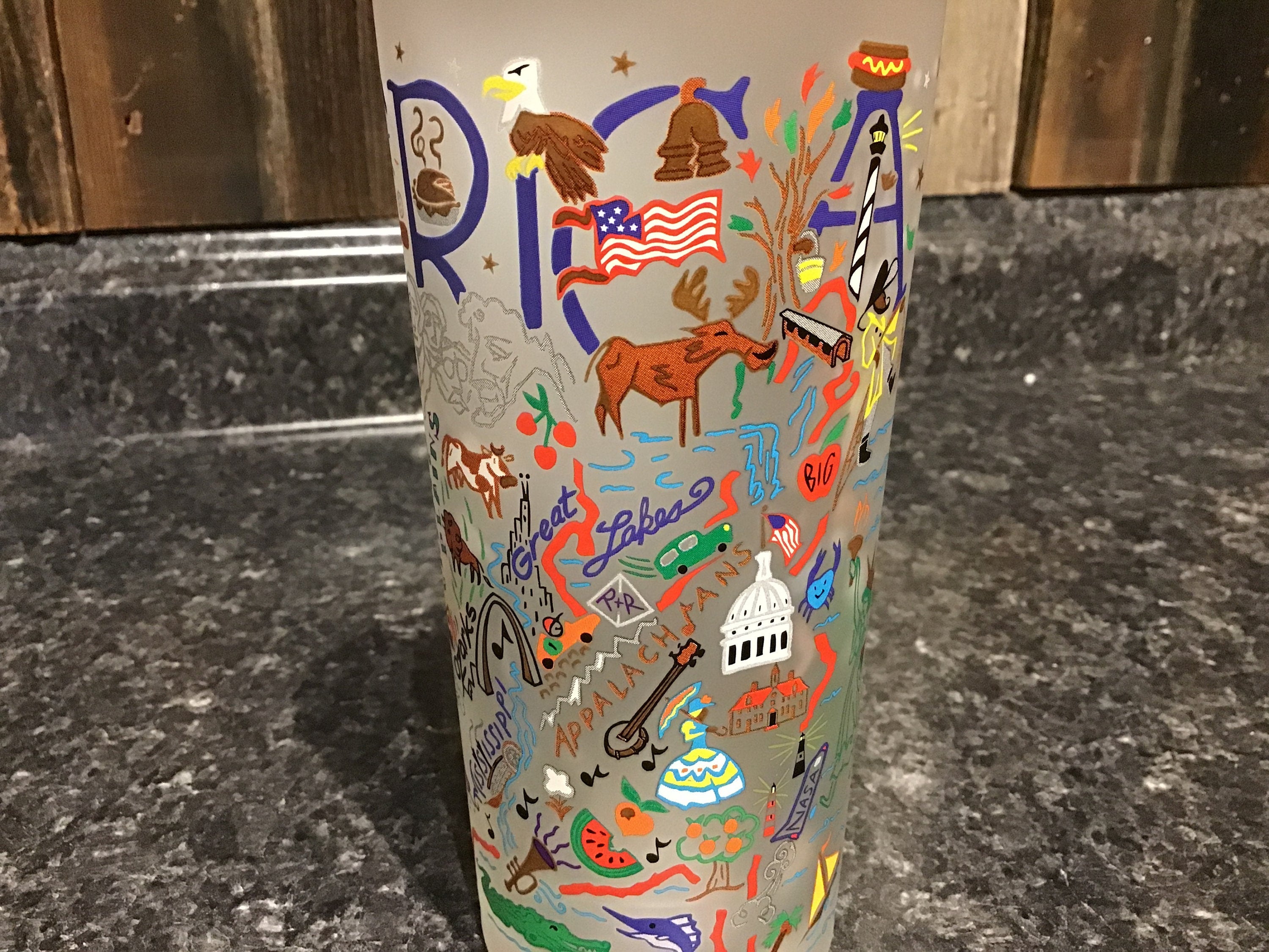 Frosted America Drinking Glass Catstudio USA Glass US Maps Collectibles