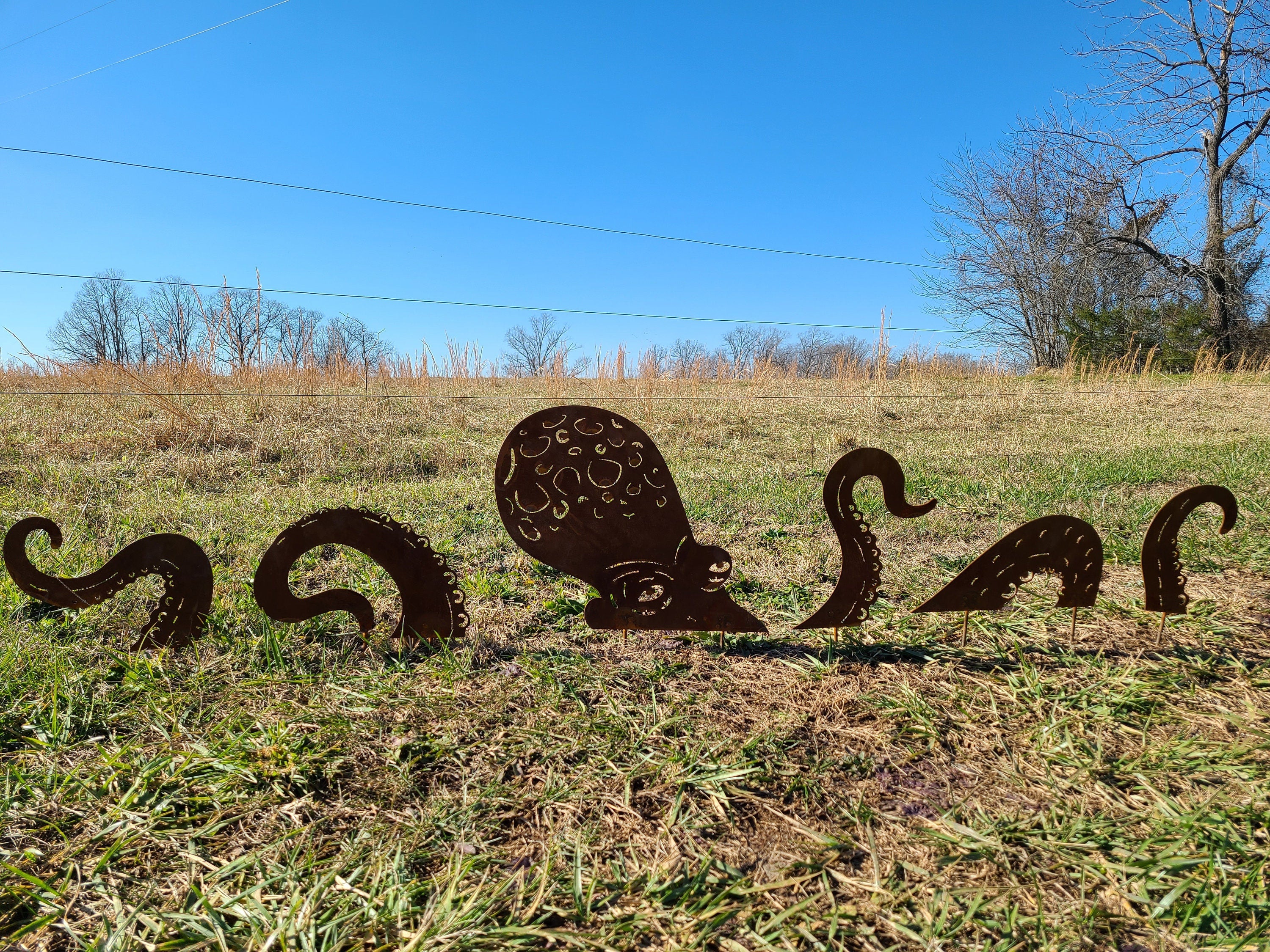 Giant Octopus Garden Stake Yard Art 6 Piece Set Octopus Garden