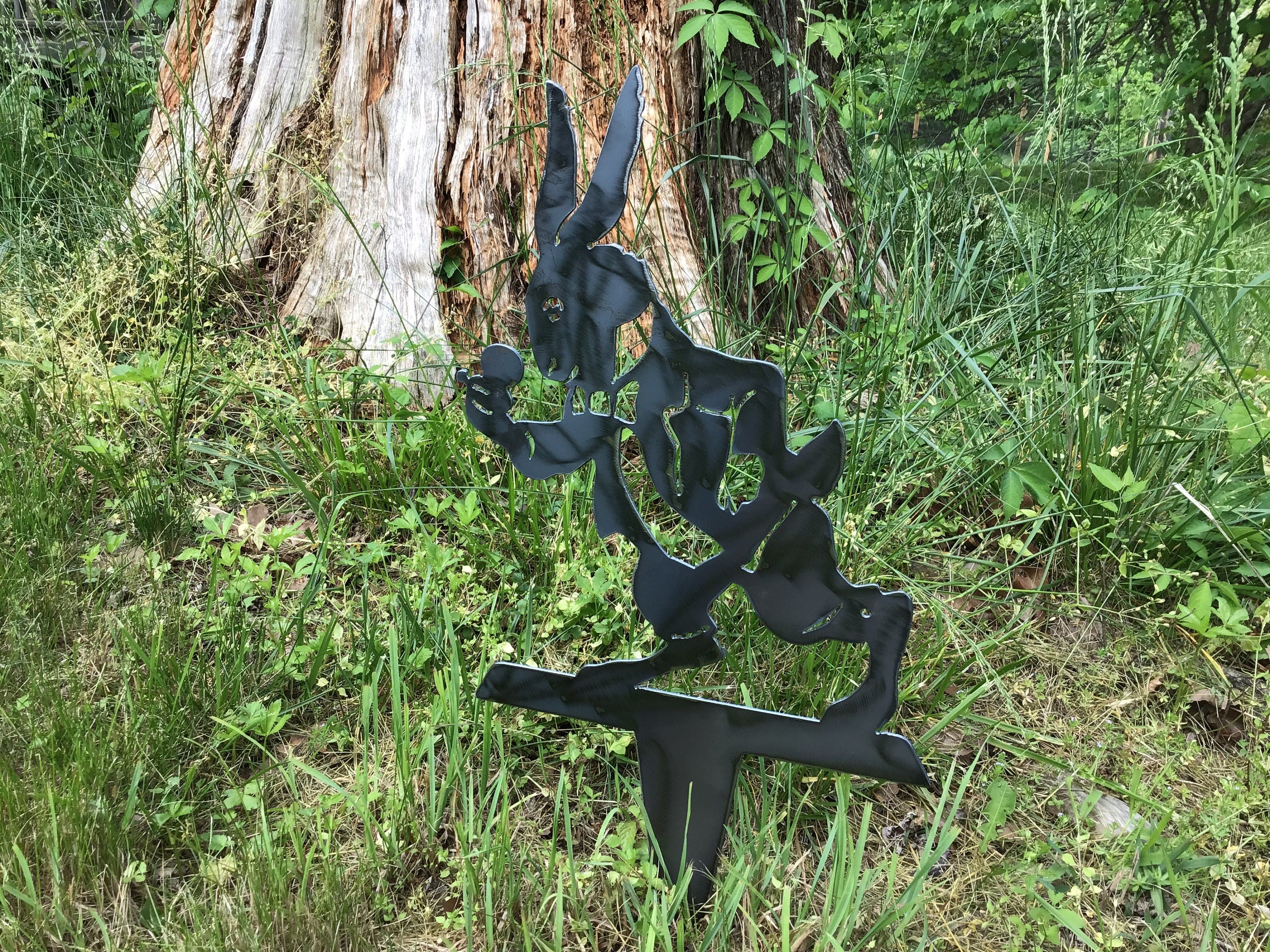 Rabbit Garden Stake Alice in Wonderland White Rabbit Yard Art Metal Art Home Accents