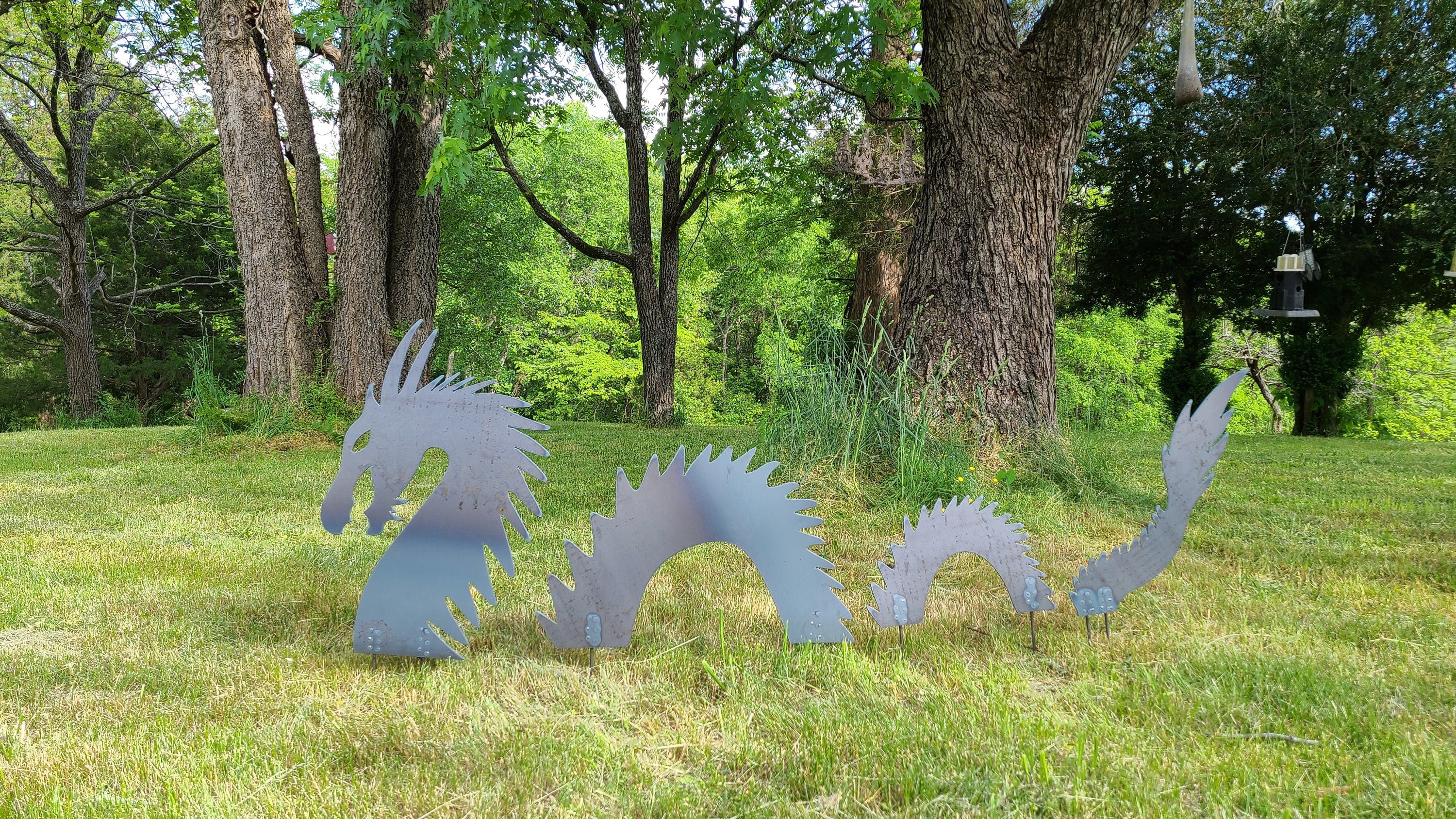 Giant Dragon Sea Monster Metal Garden Stakes Yard Decor