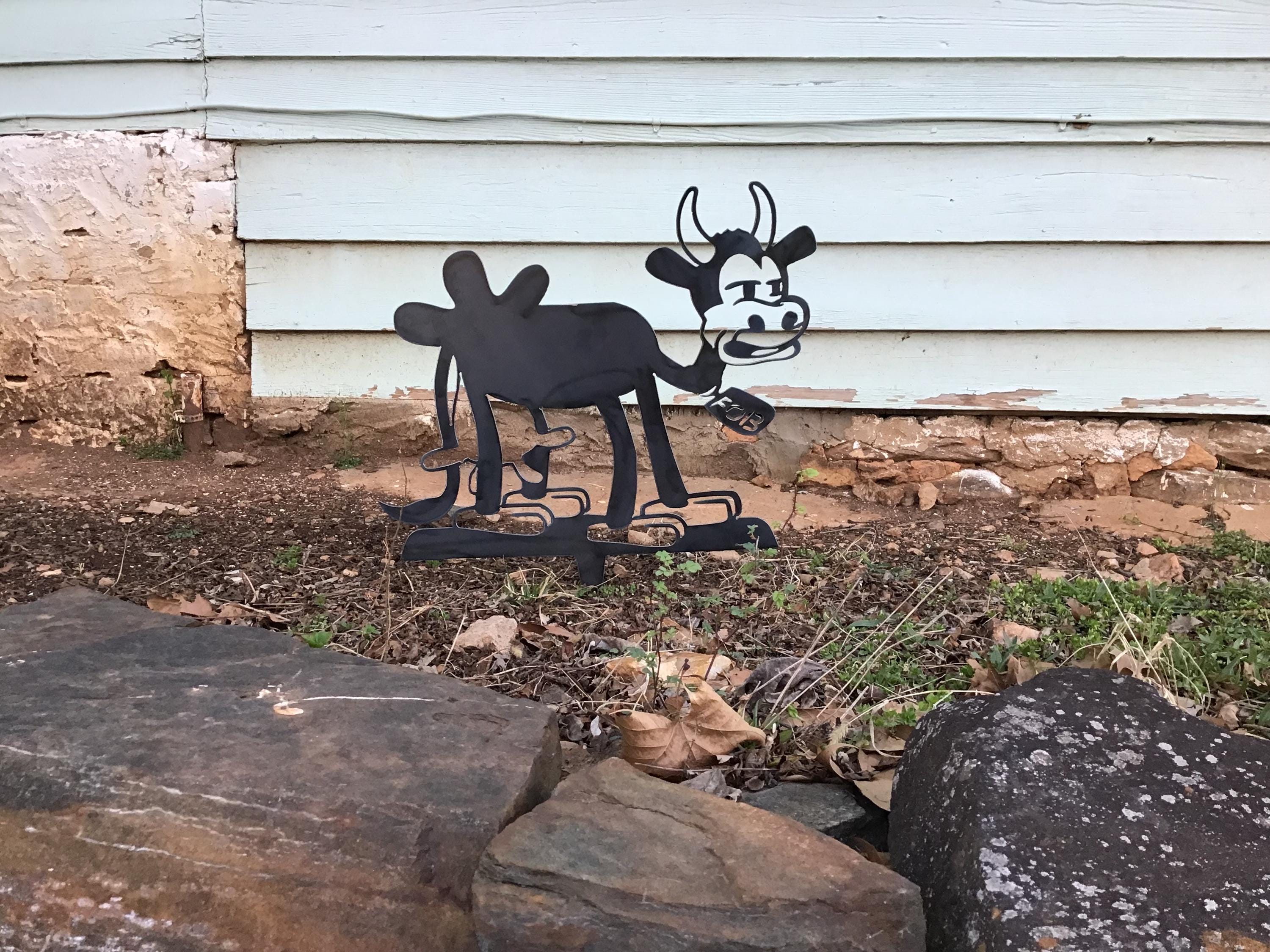 Steamboat Willie Cow Metal Art Garden Stakes Yard Decoration Disney Cow 1928 Disney Cow Garden Accent