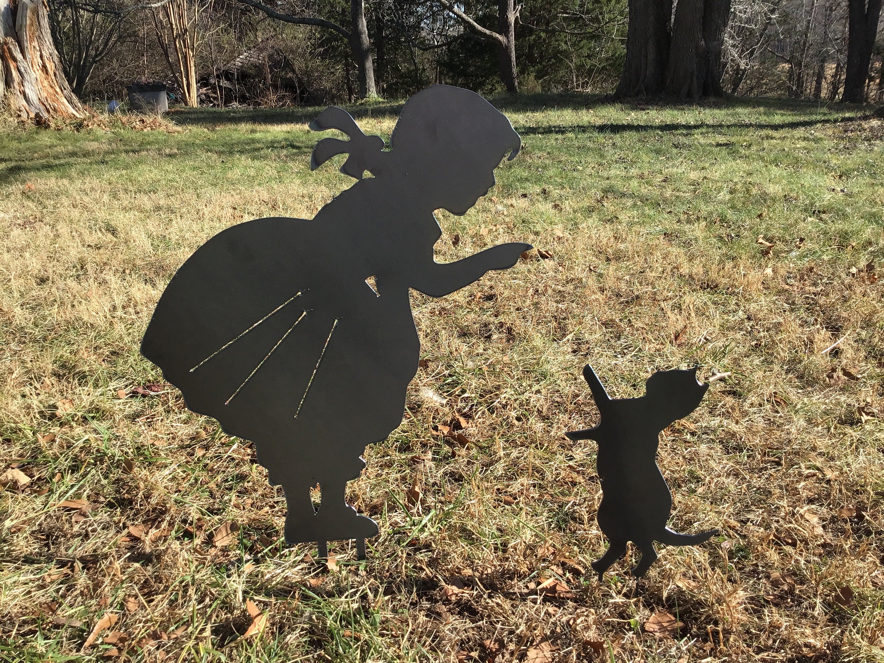 Girl & Kitten Garden Stakes Yard Art Garden Decor Children’s Garden