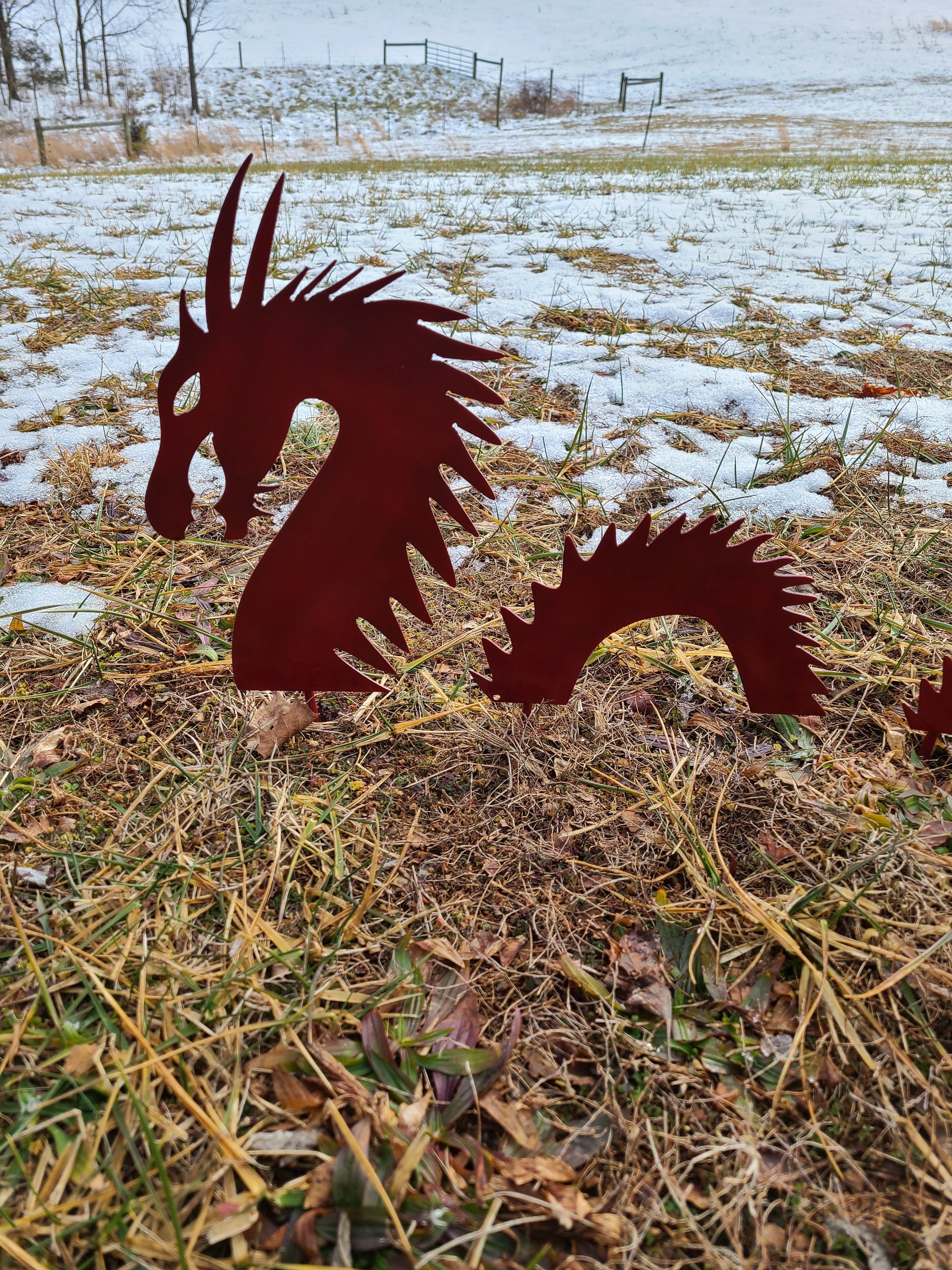 Red Dragon Metal Yard Art Garden Stake 4 Piece Set Garden Art Powder Coated Outdoor Display