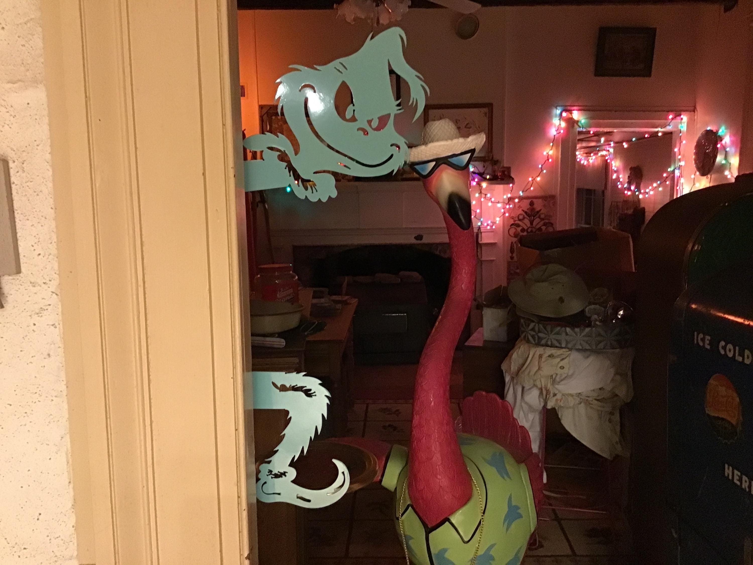 Grinch Metal Art Tropical Grinch 2 Piece Peek a Boo Grinch Outdoor Metal Art Coastal Christmas Grinch Indoor/Outdoor Christmas Metal Art