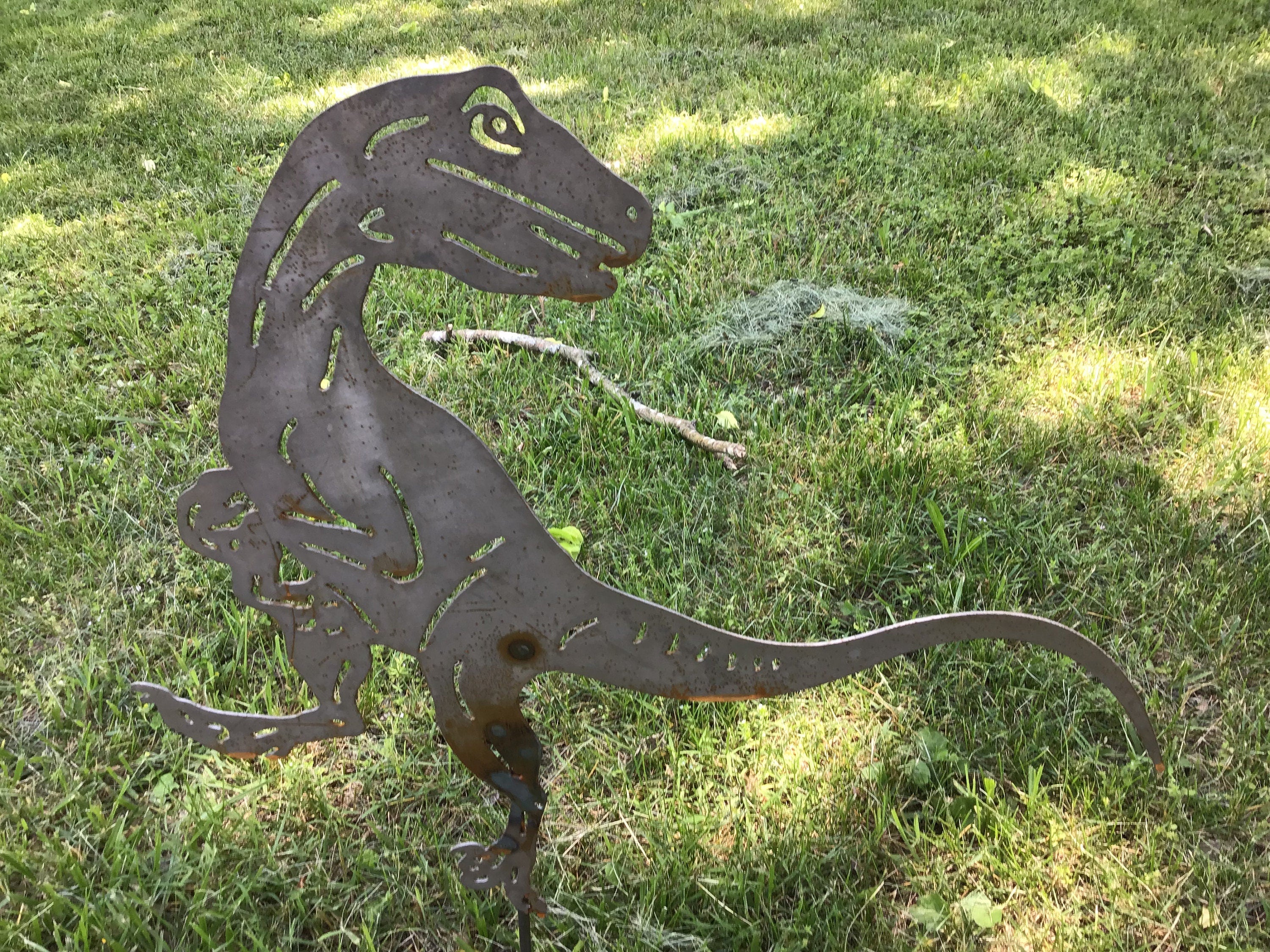 Dinosaur Yard Art Velociraptor Garden Stake Garden Accessories Metal Art Outdoor Metal Art
