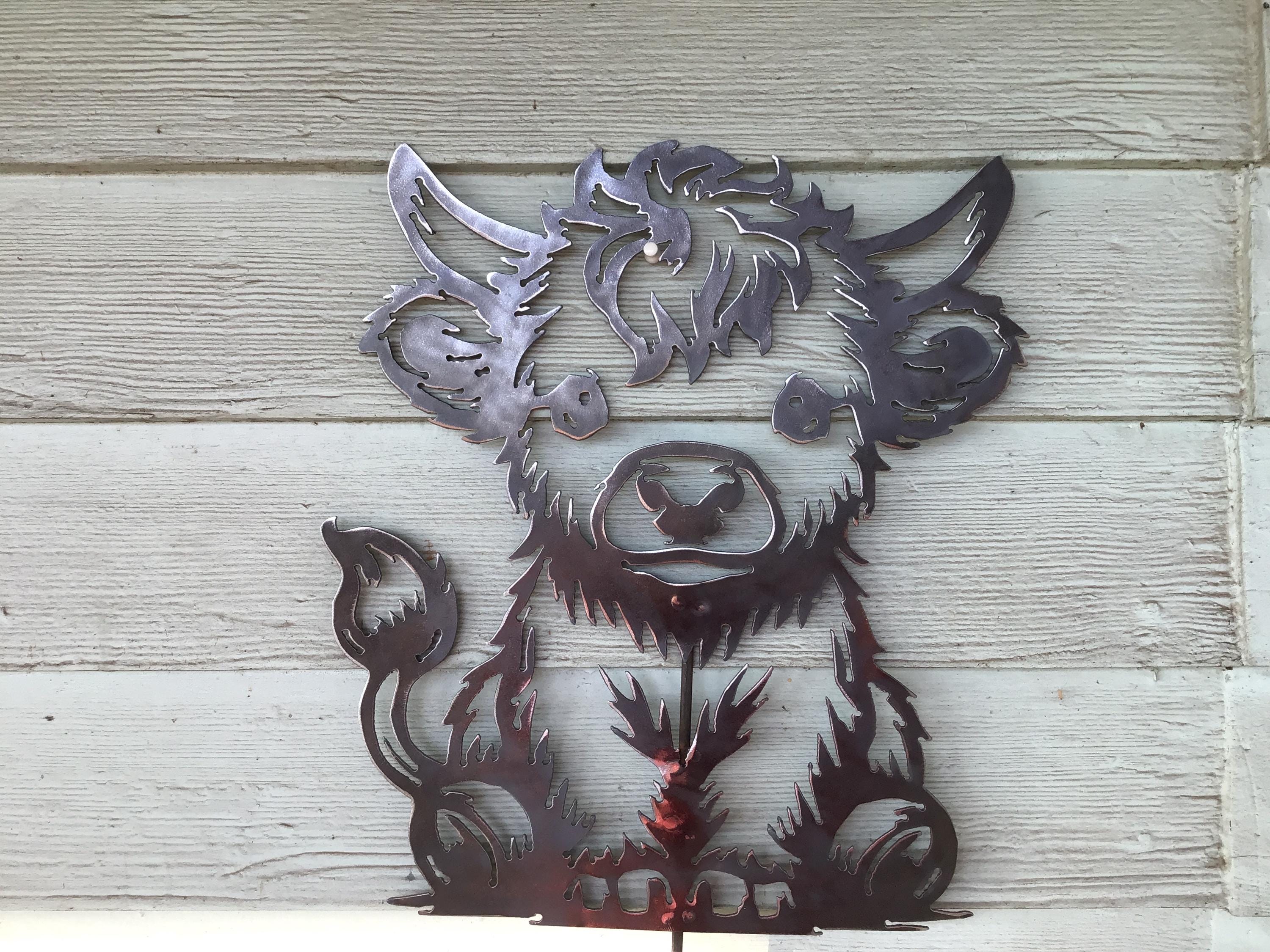 Highland Cow Garden Stake Yard Art Wall Art Cow Metal Art Farm Signs Home Decor