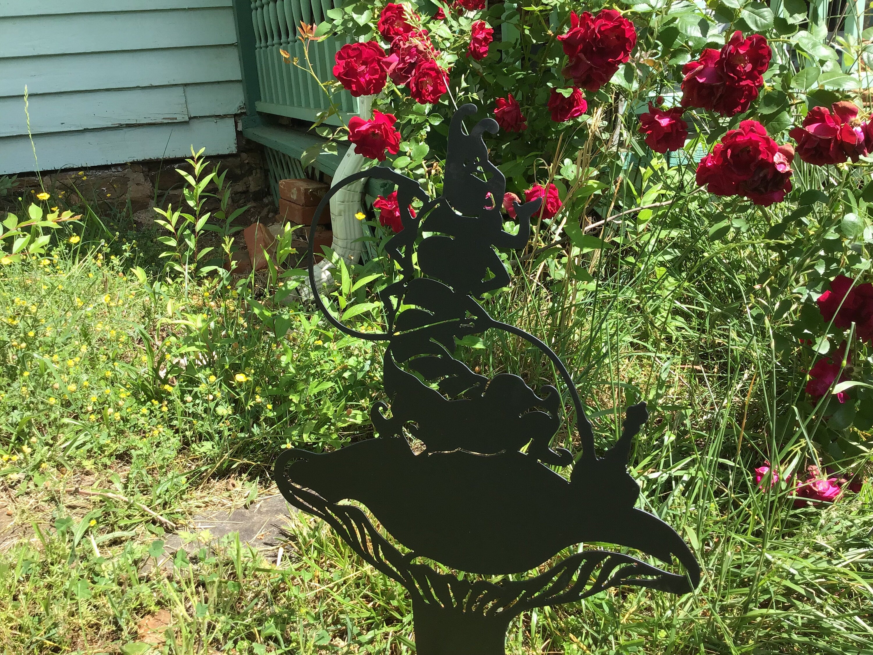 Caterpillar Garden Stake Alice in Wonderland Yard Art Mushroom Garden Stake Yard Art Metal Art