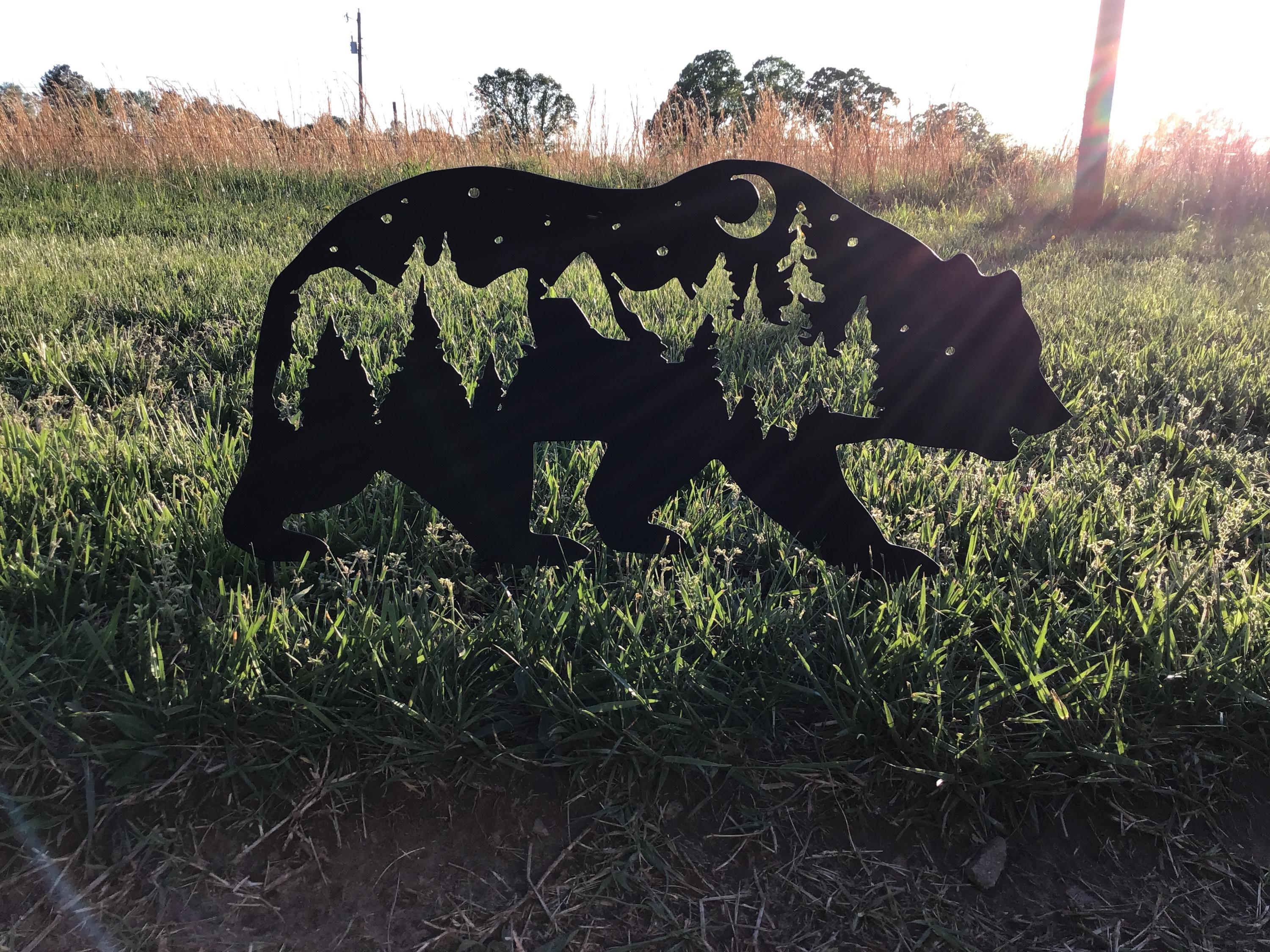 Metal Bear Yard Art, Rustic Outdoor Decor, Bear Garden Stake