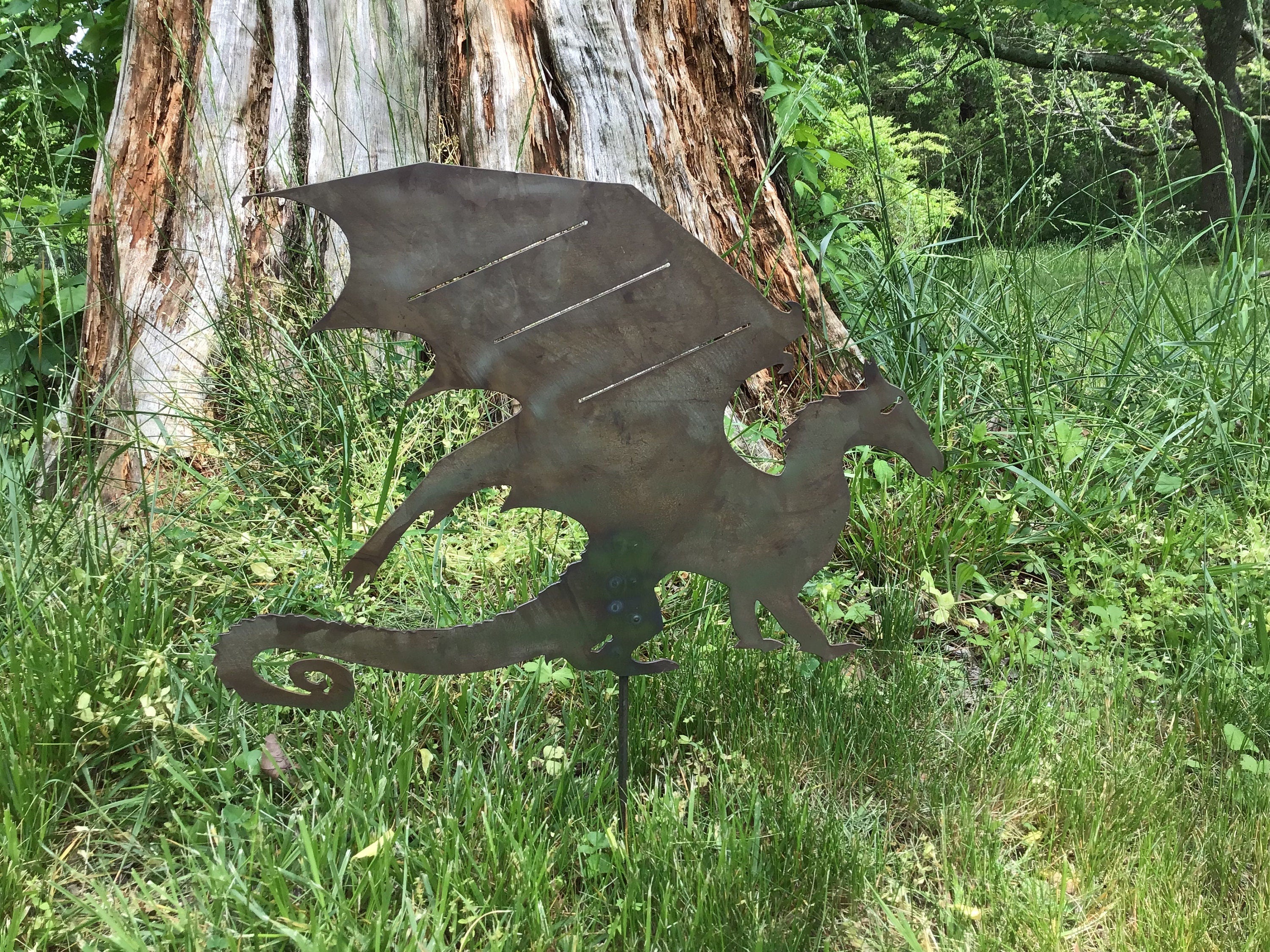 Banshee Garden Stake Avatar Metal Art Yard Art Avatar Garden Art Flying Dragon