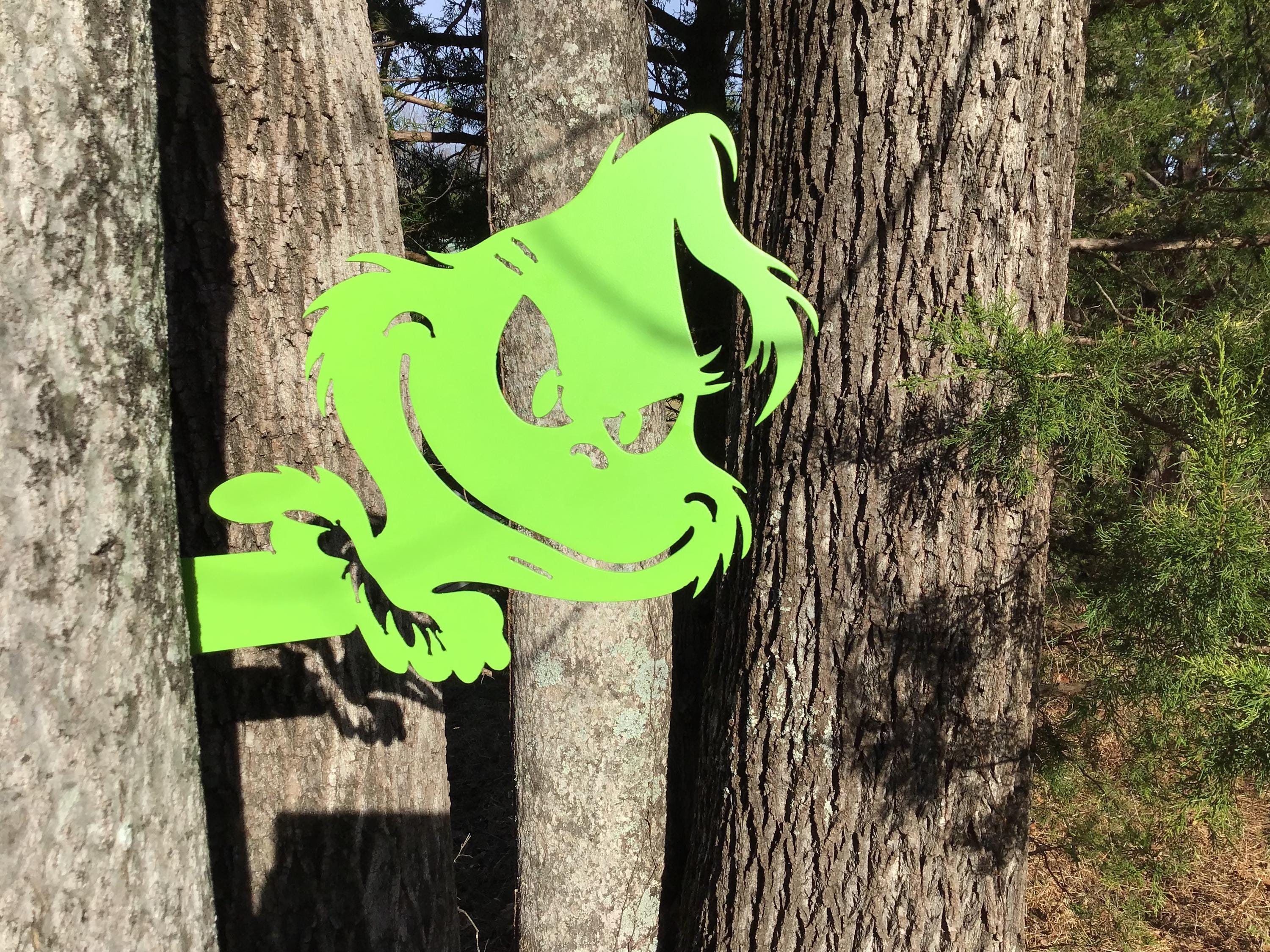 Grinch Metal Art Grinch Sign 2 Piece Grinch Sign Christmas Sign Home Decor Grinch Metal Art Yard Art Christmas Metal Sign Wall Art Peekaboo